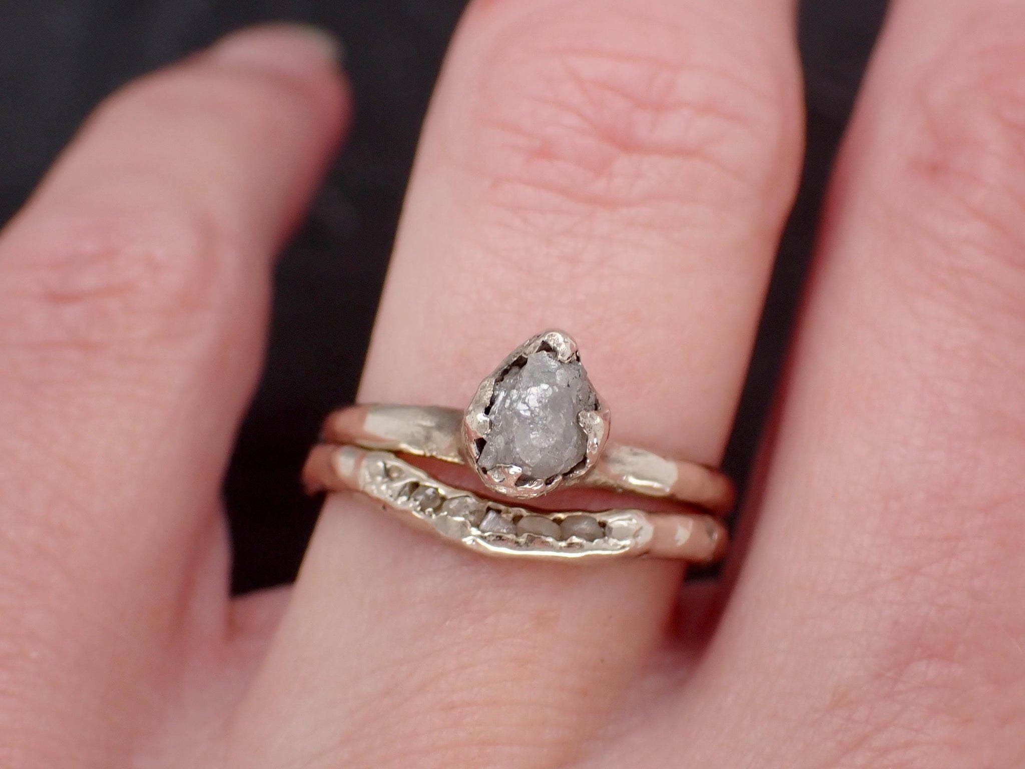 Raw Diamond Engagement Ring • Rough White Diamond Solitaire • 14k White Gold Organic Wedding Ring