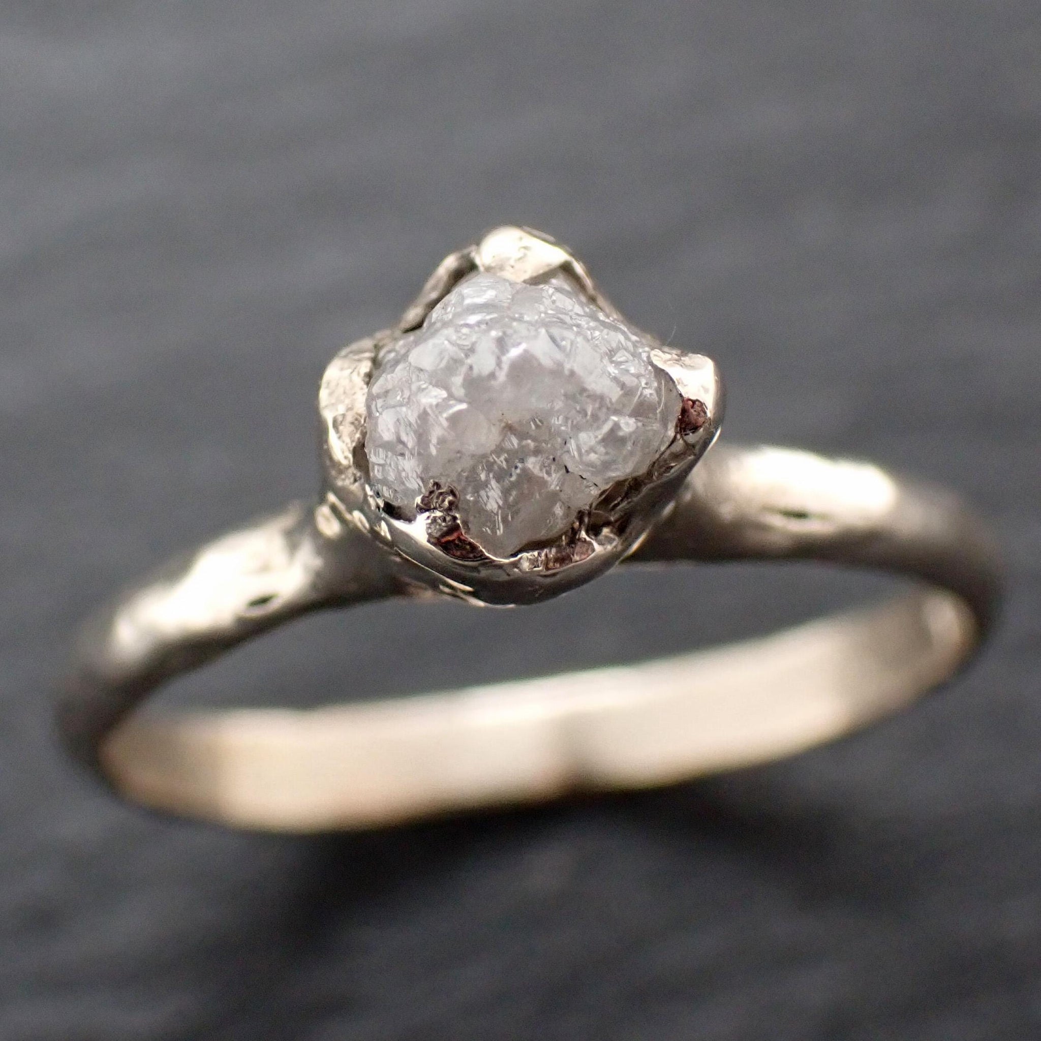 Raw Diamond Engagement Ring • Rough White Diamond Solitaire • 14k White Gold Organic Wedding Ring