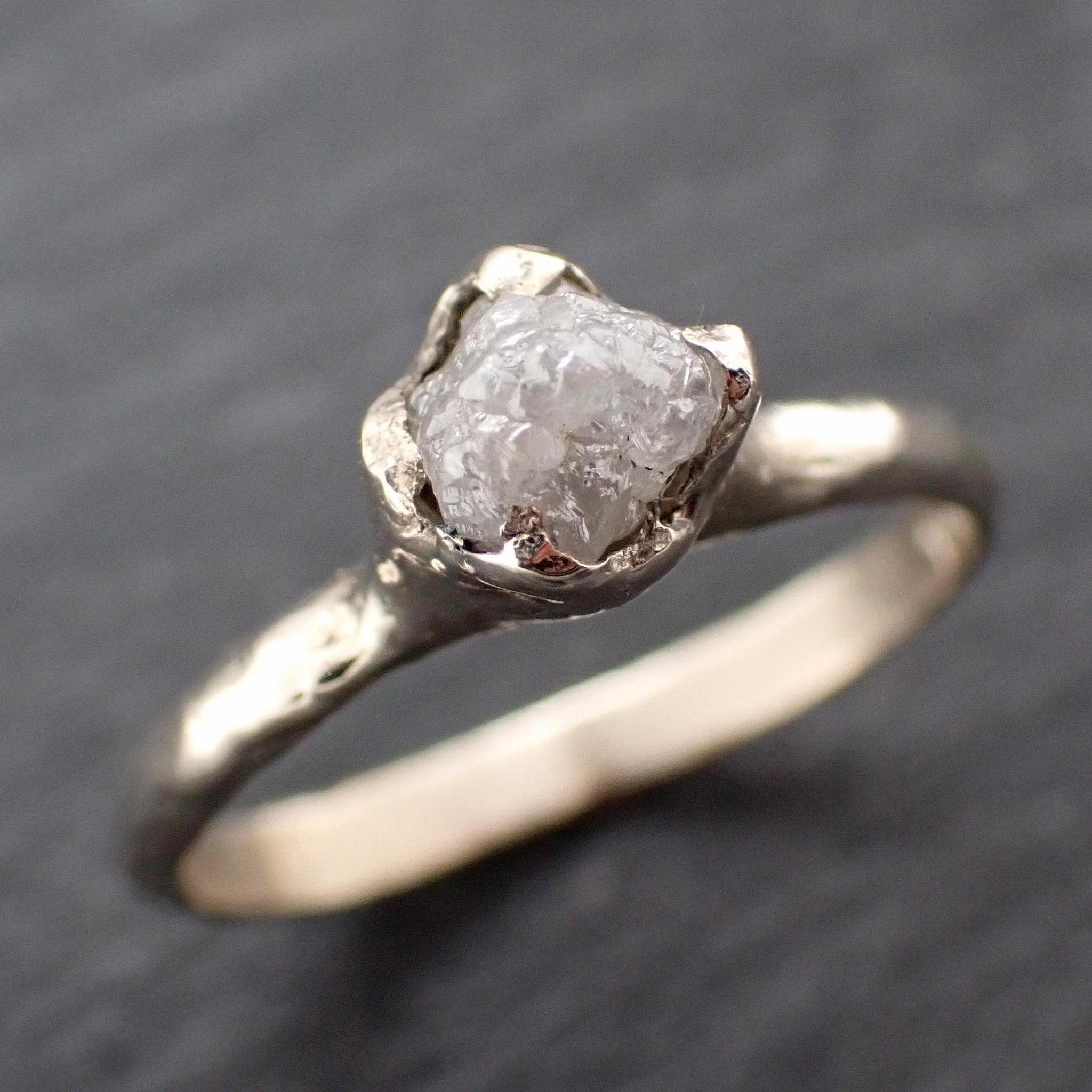 Raw Diamond Engagement Ring • Rough White Diamond Solitaire • 14k White Gold Organic Wedding Ring