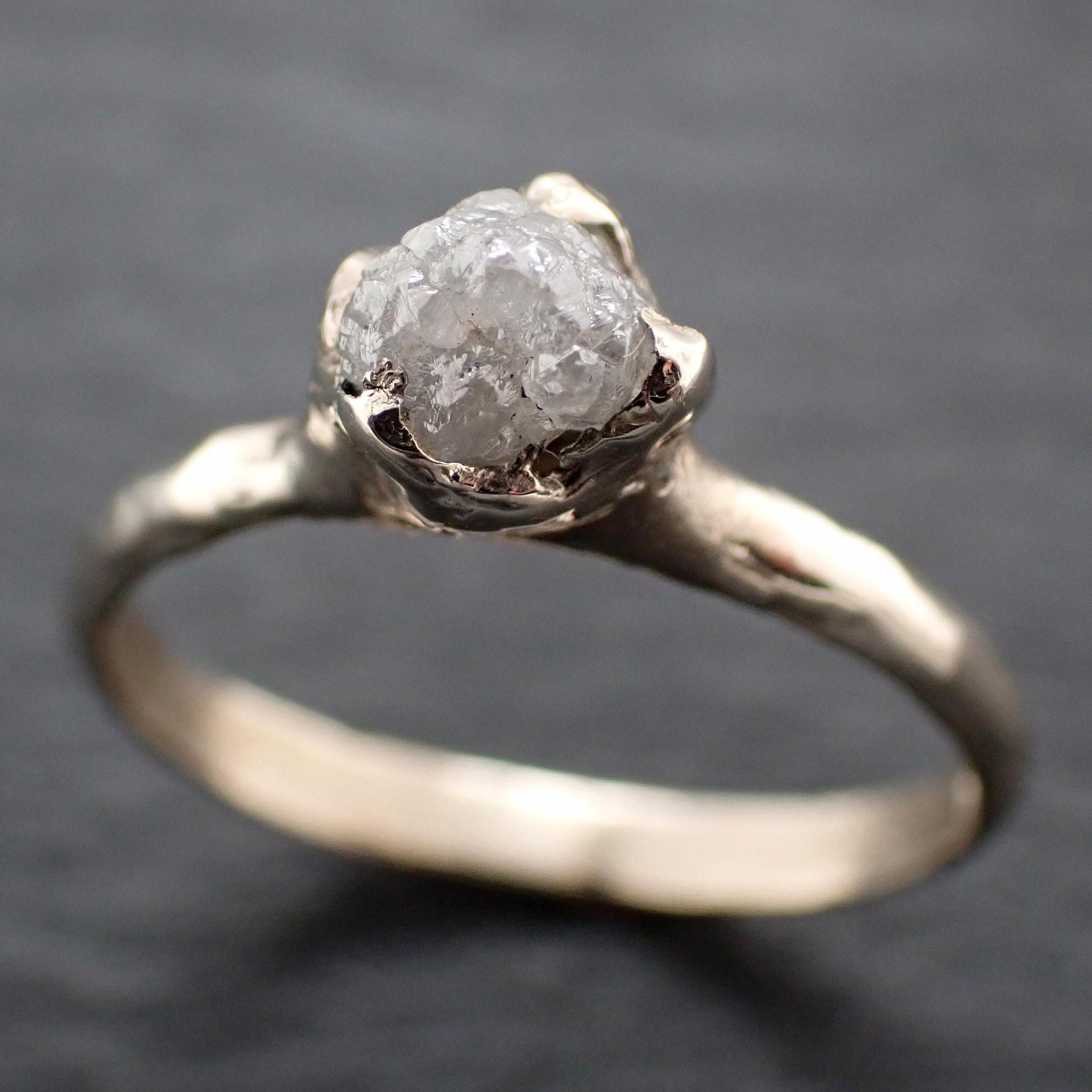 Raw Diamond Engagement Ring • Rough White Diamond Solitaire • 14k White Gold Organic Wedding Ring