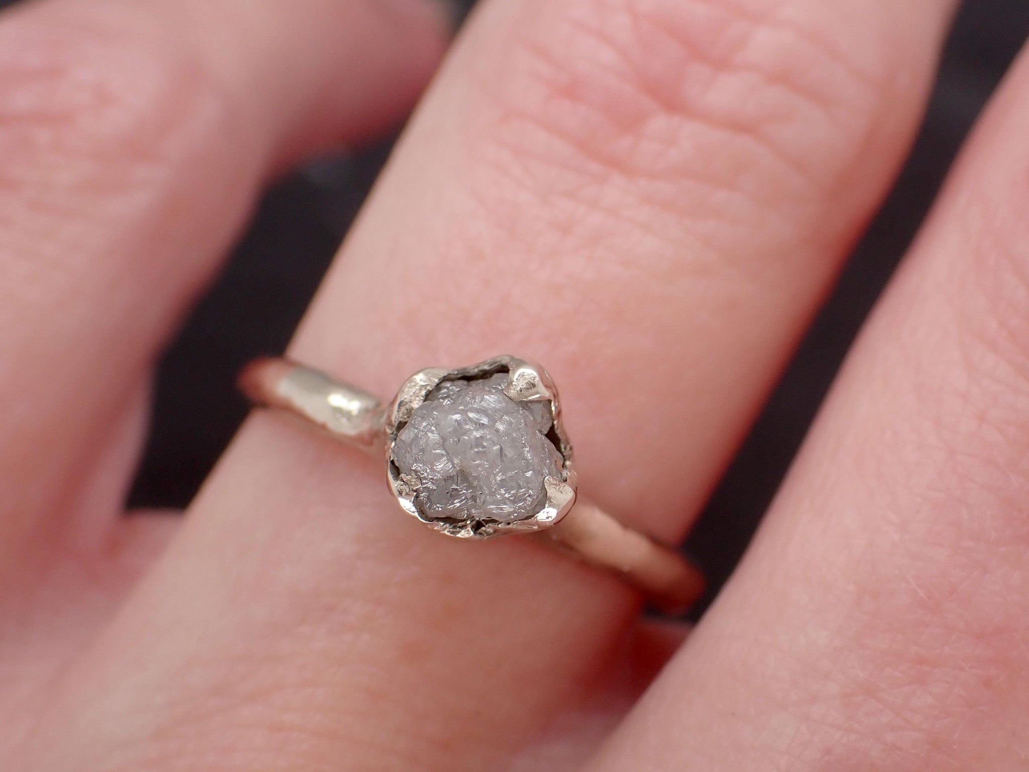Raw Diamond Engagement Ring • Rough White Diamond Solitaire • 14k White Gold Organic Wedding Ring