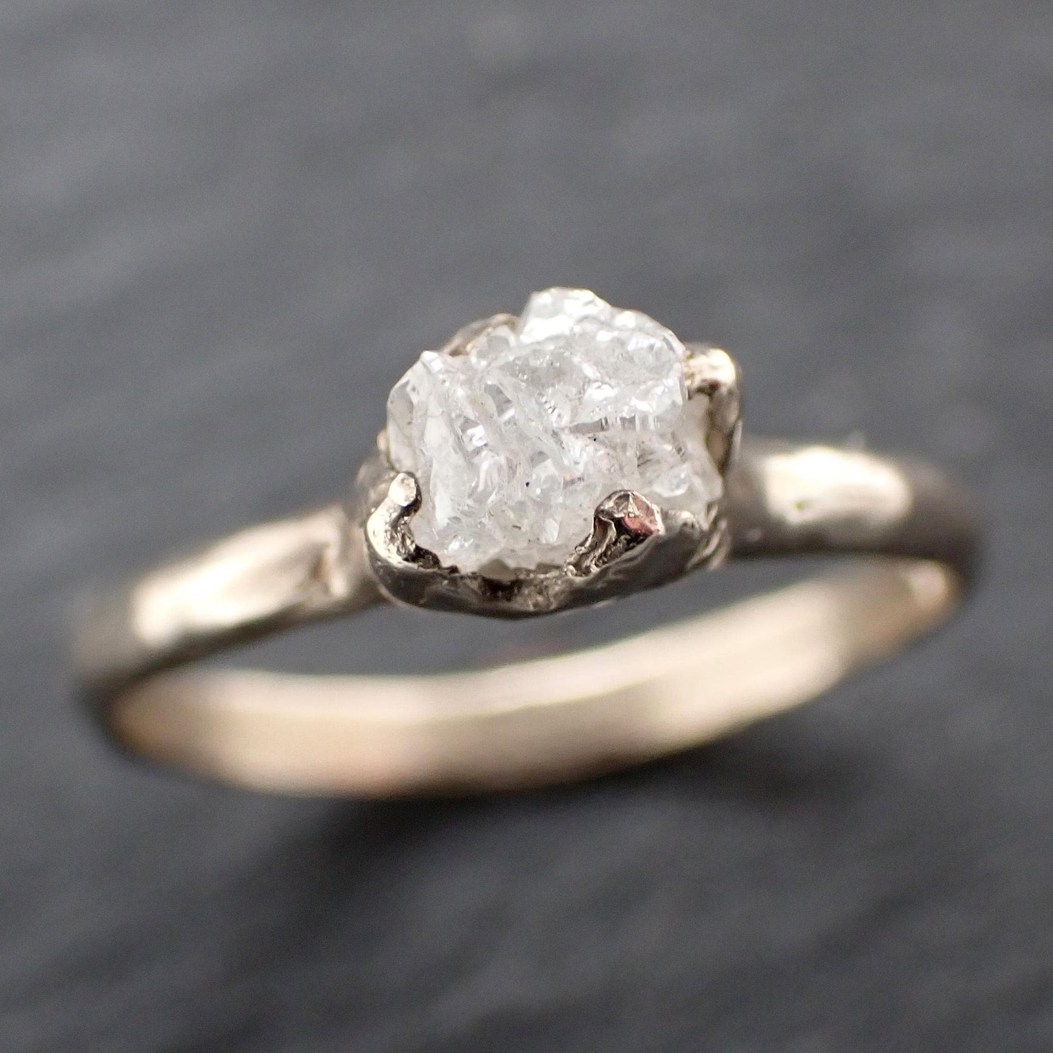 Raw Diamond Engagement Ring • Rough White Diamond Solitaire • 14k White Gold Organic Wedding Ring