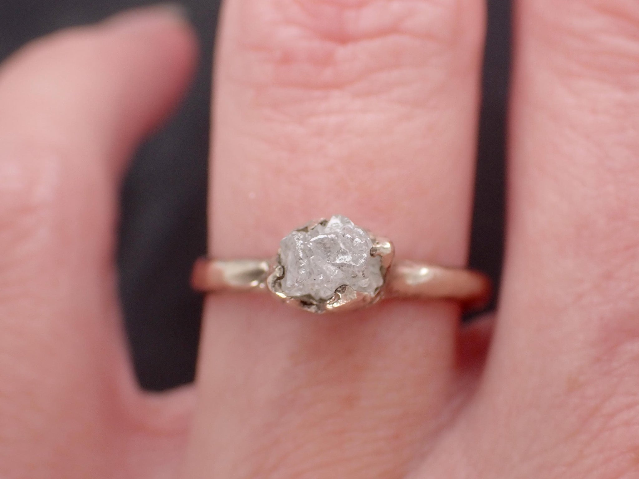 Raw Diamond Engagement Ring • Rough White Diamond Solitaire • 14k White Gold Organic Wedding Ring