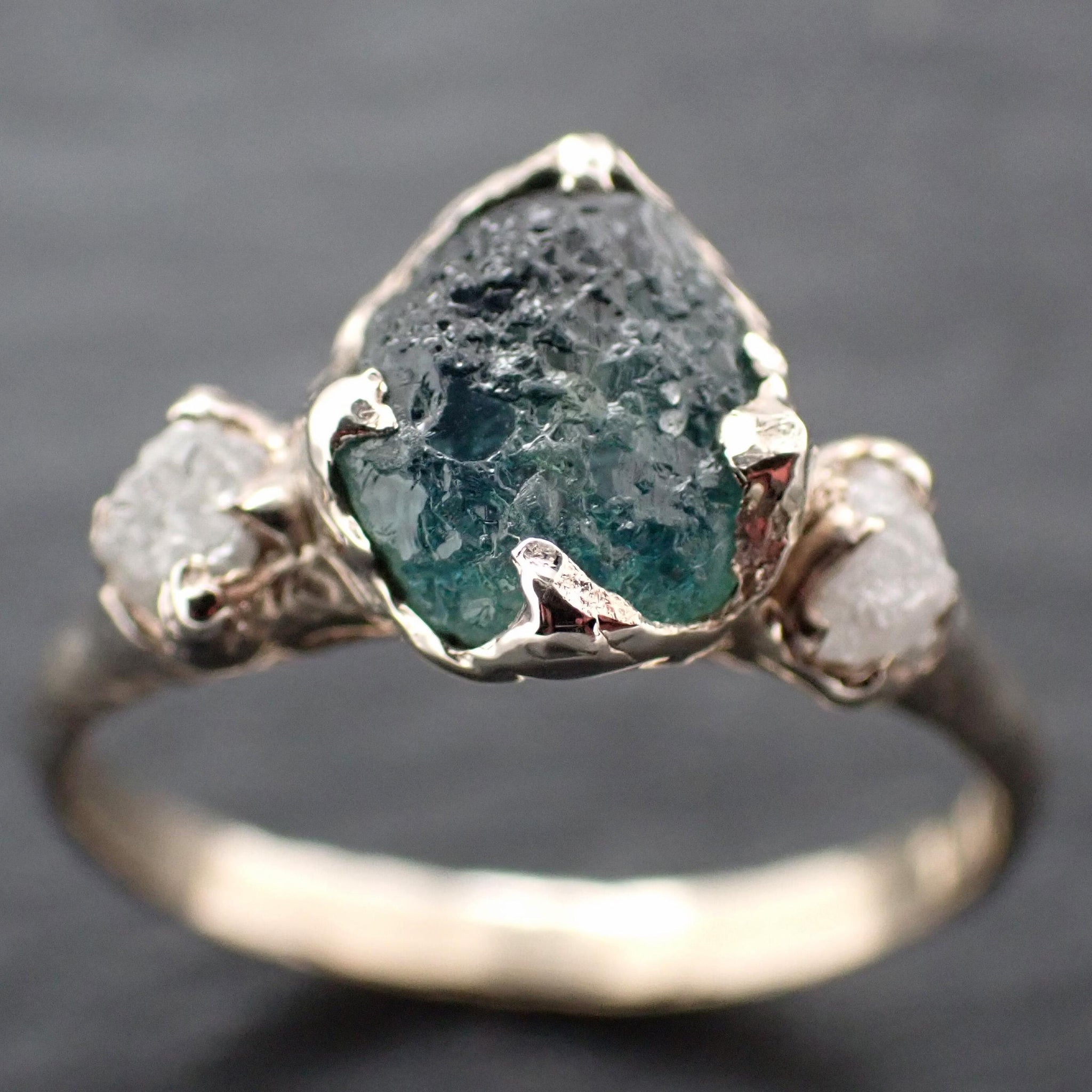 Raw Blue Montana Sapphire Engagement Ring • Rough Diamond Accents • 14k Yellow Gold Organic Solitaire 3602