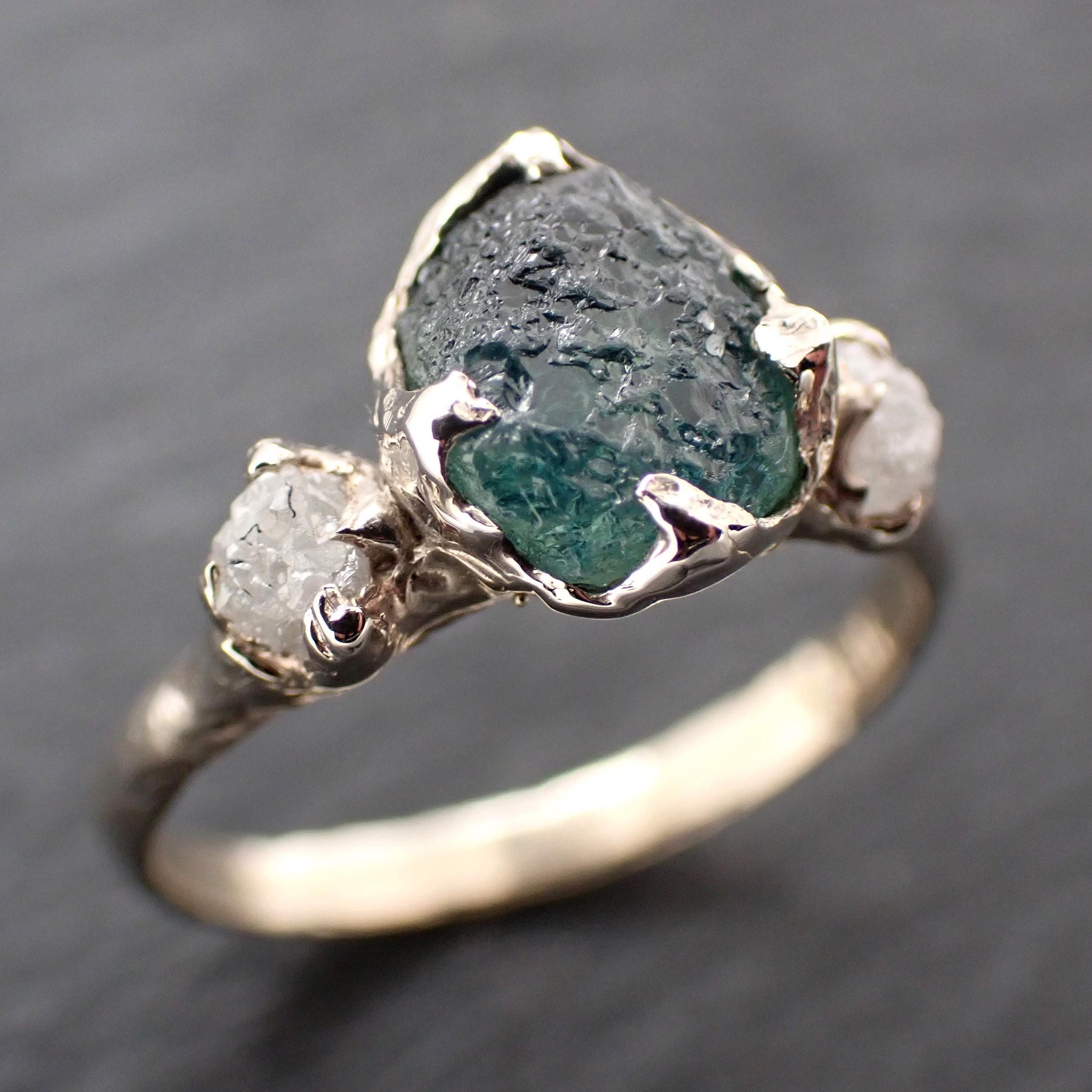 Raw Blue Montana Sapphire Engagement Ring • Rough Diamond Accents • 14k Yellow Gold Organic Solitaire 3602