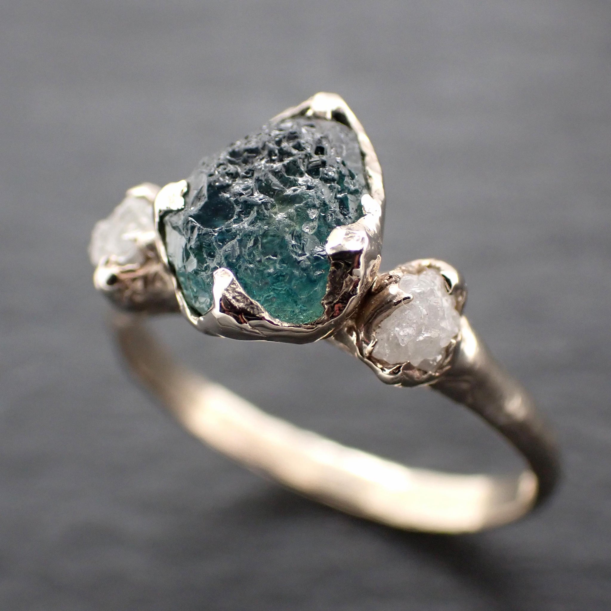 Raw Blue Montana Sapphire Engagement Ring • Rough Diamond Accents • 14k Yellow Gold Organic Solitaire 3602