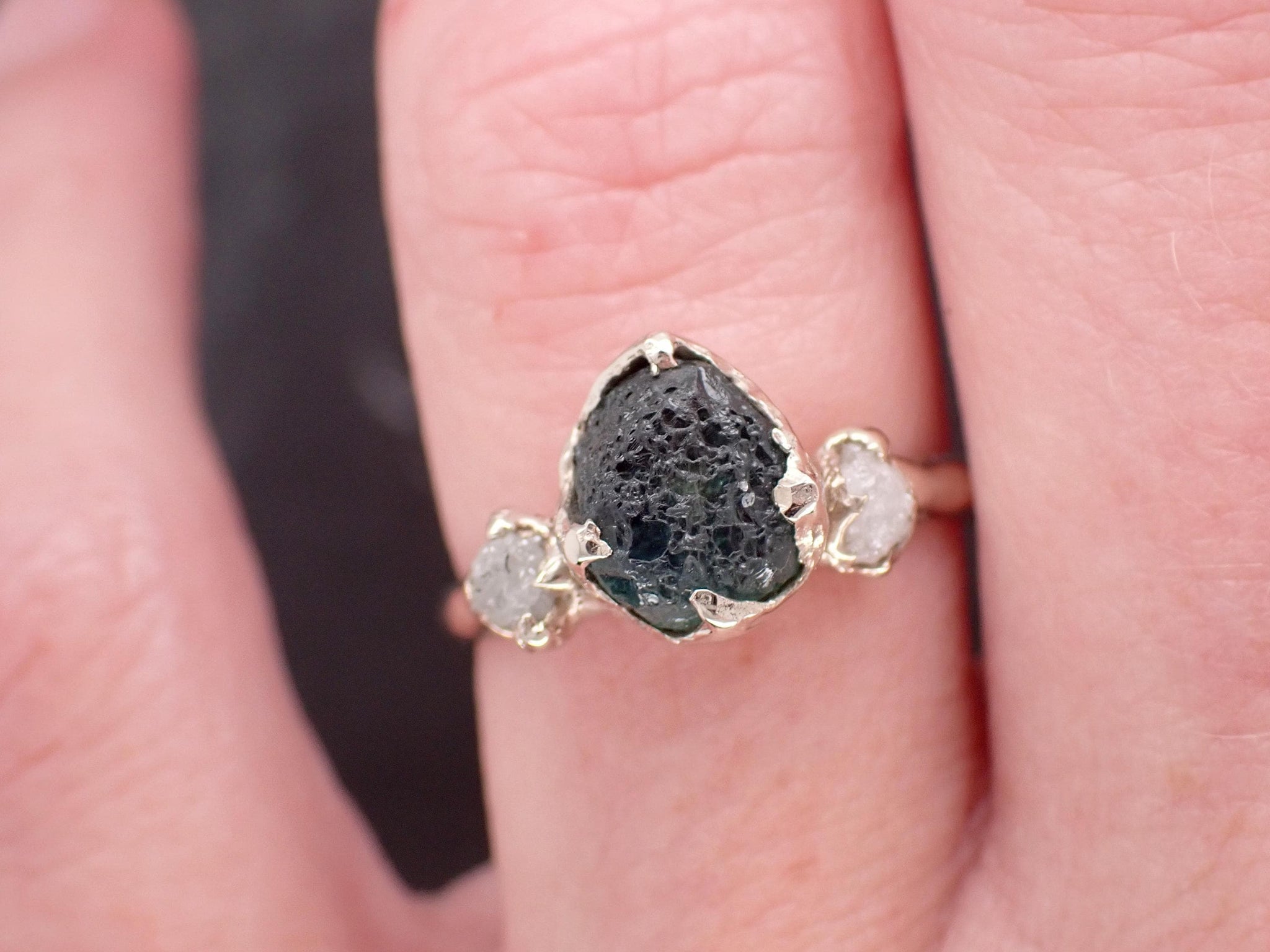 Raw Blue Montana Sapphire Engagement Ring • Rough Diamond Accents • 14k Yellow Gold Organic Solitaire 3602