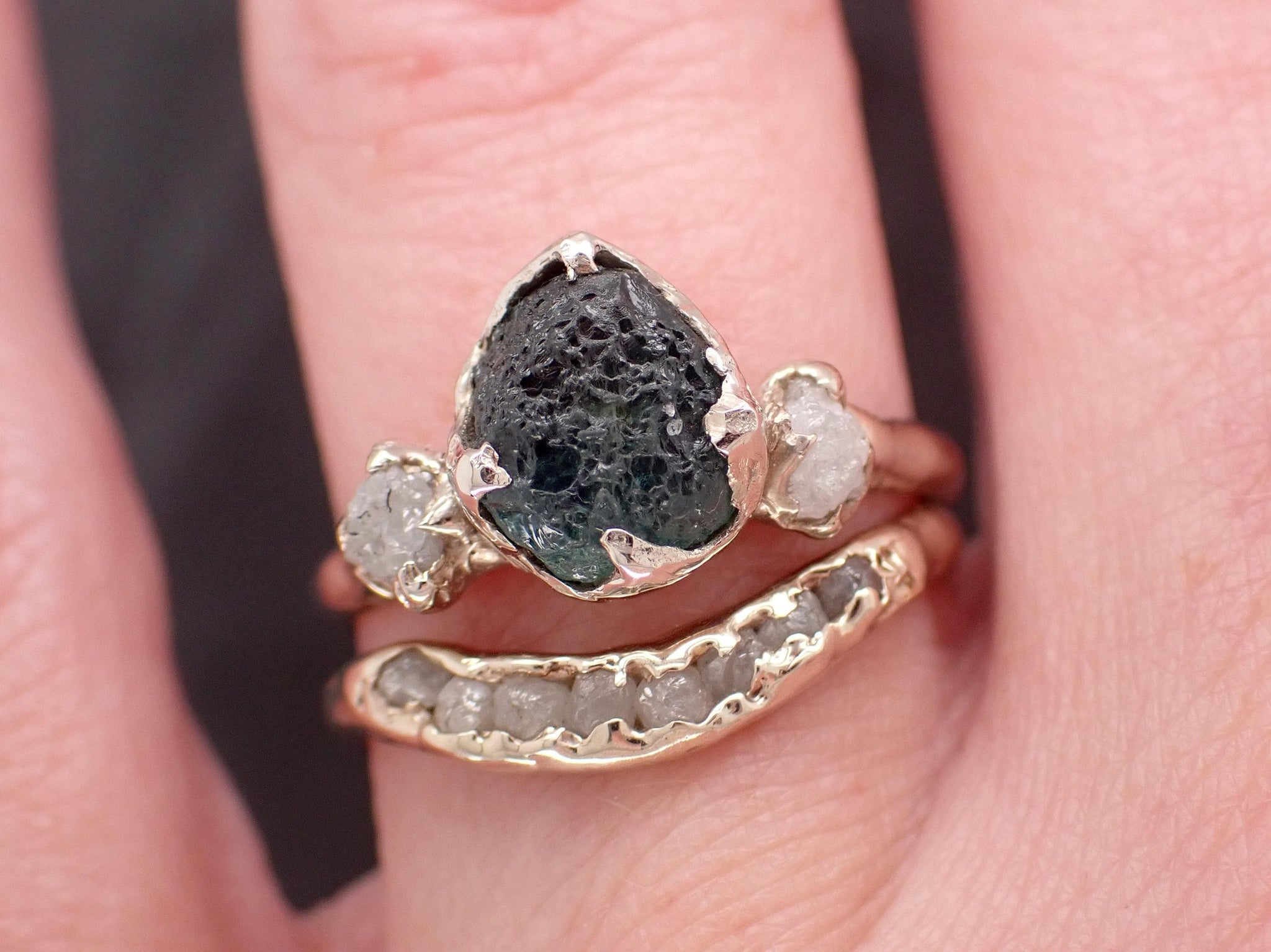 Raw Blue Montana Sapphire Engagement Ring • Rough Diamond Accents • 14k Yellow Gold Organic Solitaire 3602