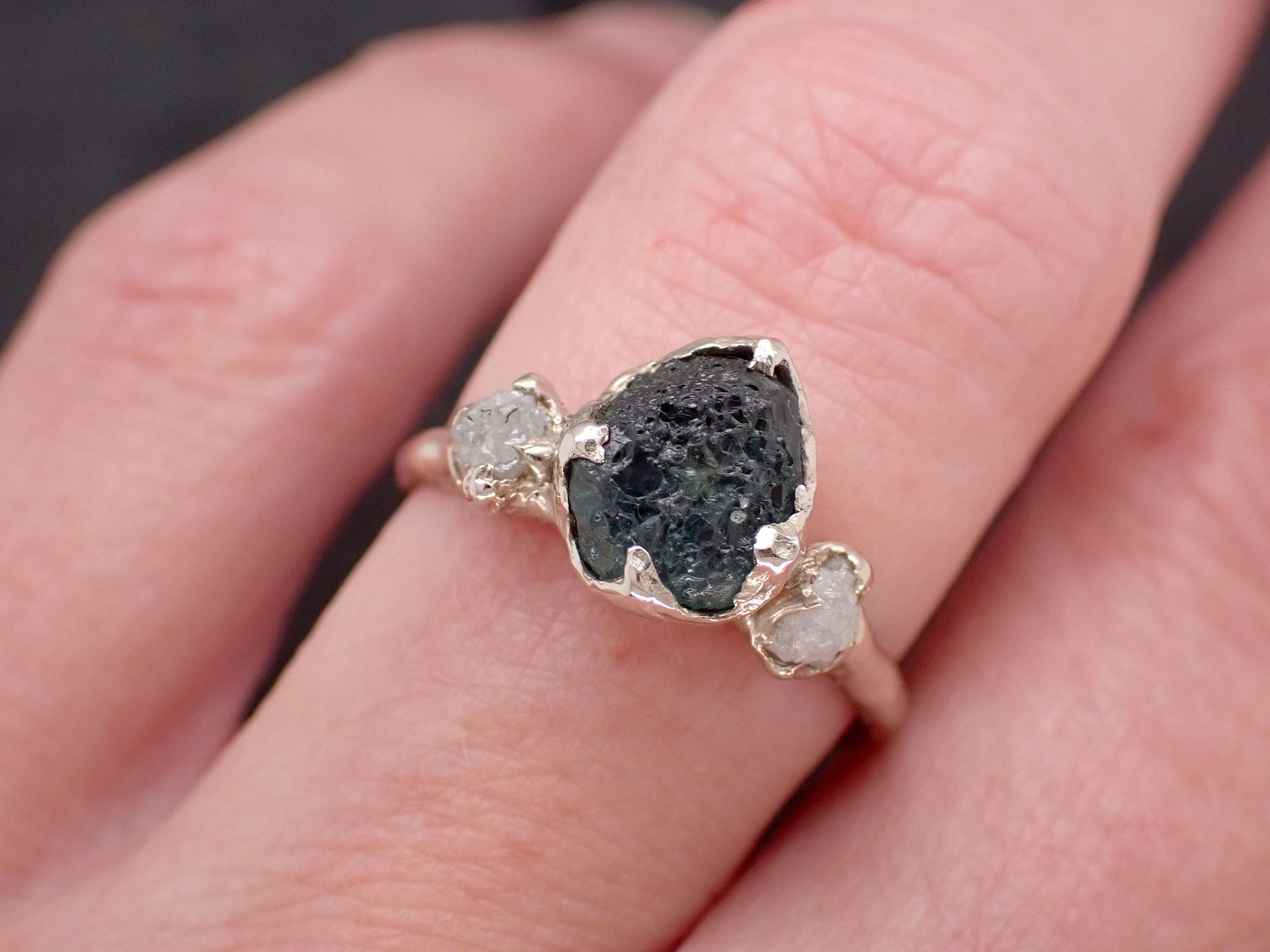 Raw Blue Montana Sapphire Engagement Ring • Rough Diamond Accents • 14k Yellow Gold Organic Solitaire 3602