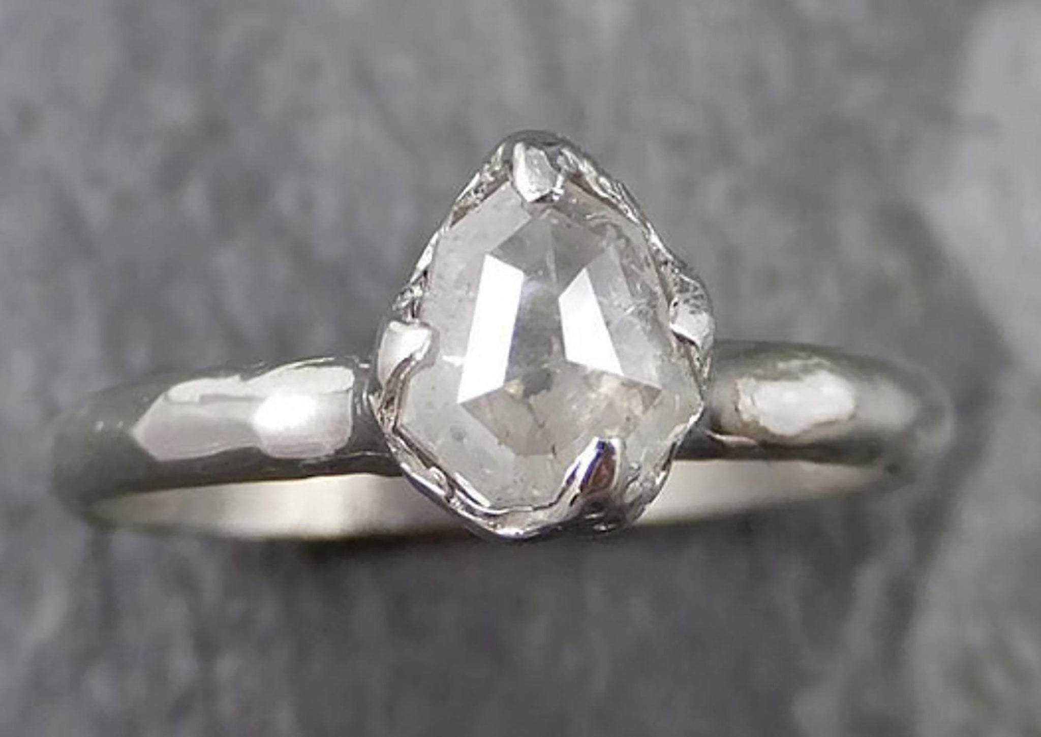 Fancy cut White Diamond Solitaire Engagement 14k White Gold Wedding Ring byAngeline 1298