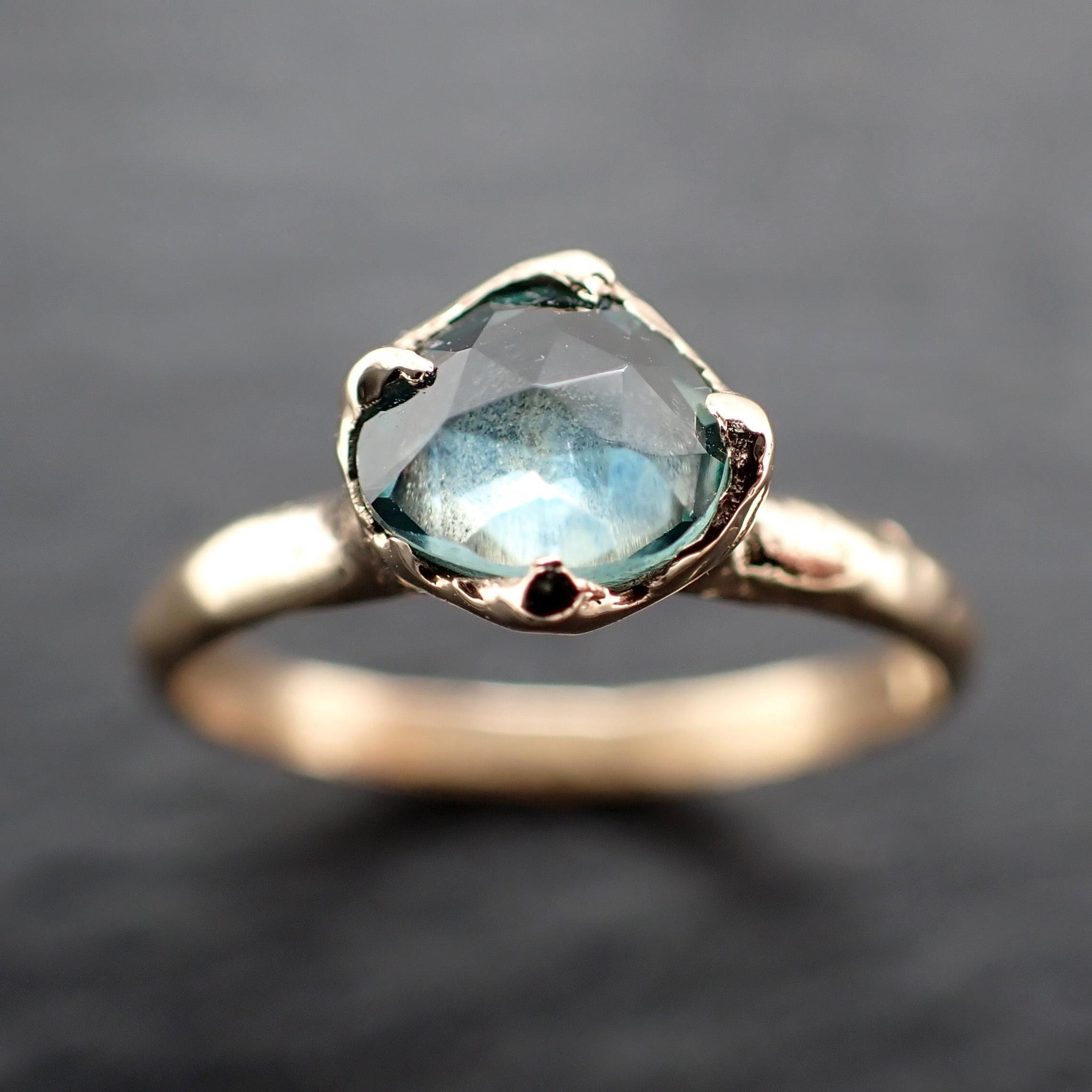 Montana Sapphire Solitaire Engagement Ring | Rose Cut Sapphire in 14k Yellow Gold | Rustic Elegance Wedding Ring | Custom by Angeline