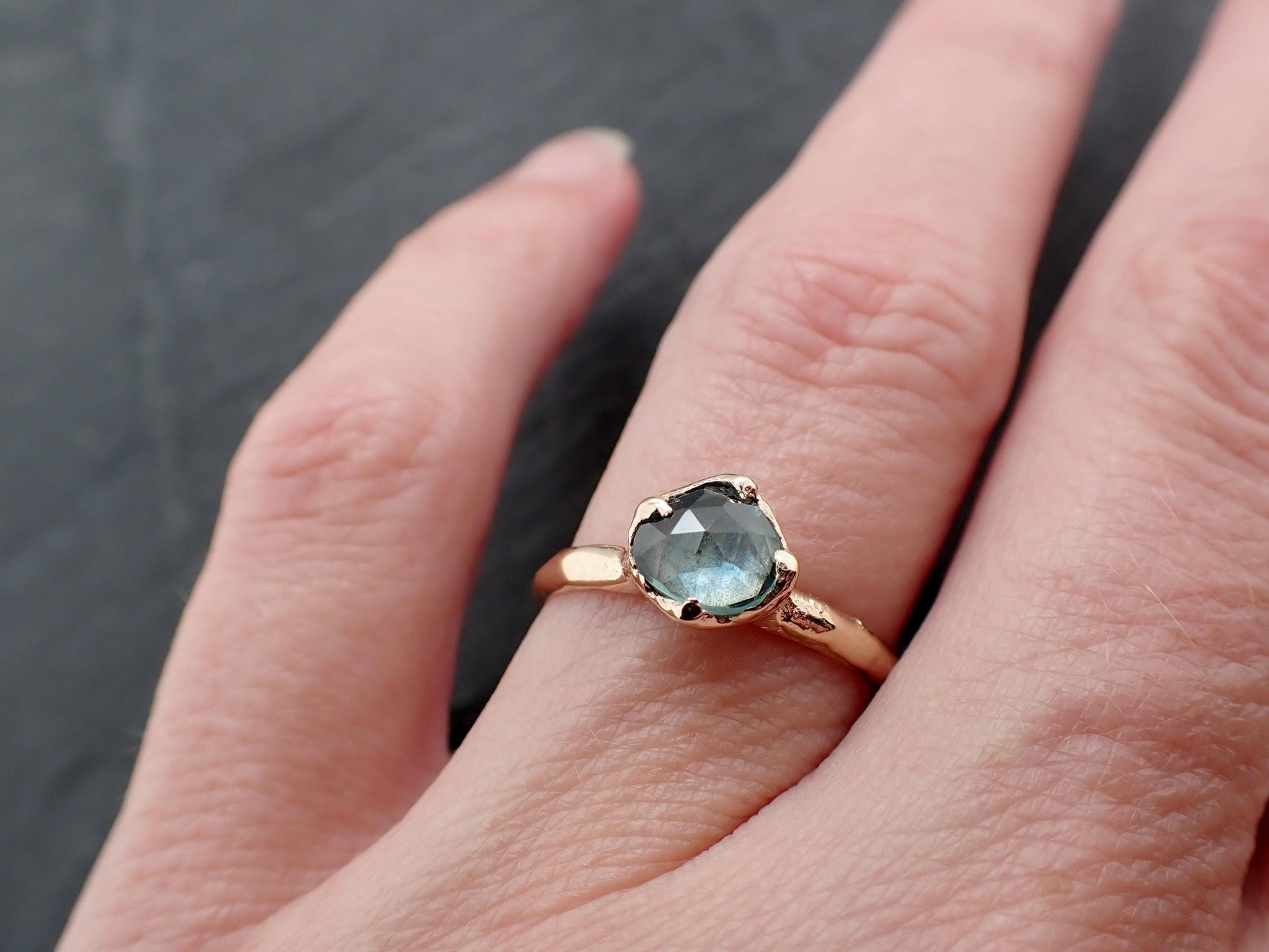 Montana Sapphire Solitaire Engagement Ring | Rose Cut Sapphire in 14k Yellow Gold | Rustic Elegance Wedding Ring | Custom by Angeline