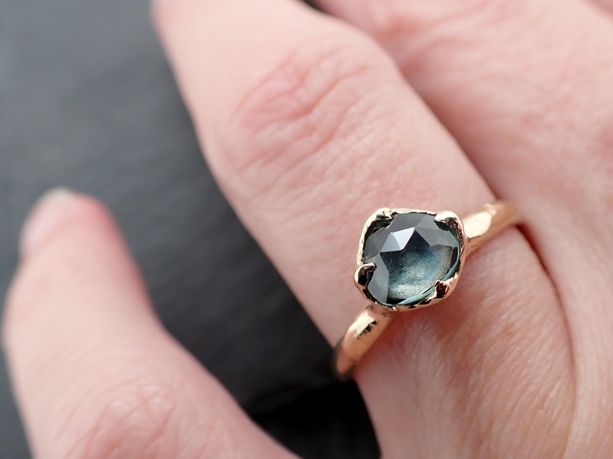 Montana Sapphire Solitaire Engagement Ring | Rose Cut Sapphire in 14k Yellow Gold | Rustic Elegance Wedding Ring | Custom by Angeline