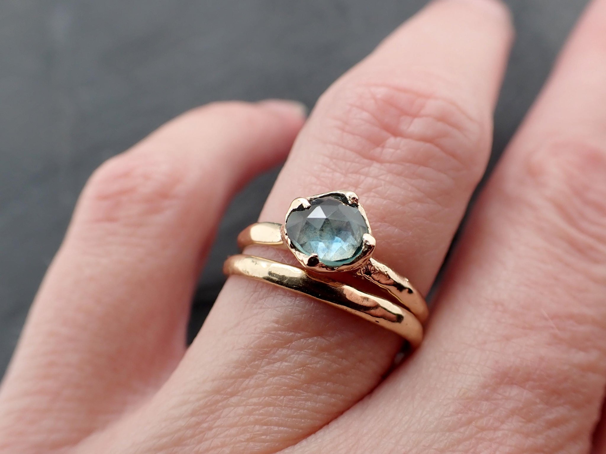 Montana Sapphire Solitaire Engagement Ring | Rose Cut Sapphire in 14k Yellow Gold | Rustic Elegance Wedding Ring | Custom by Angeline