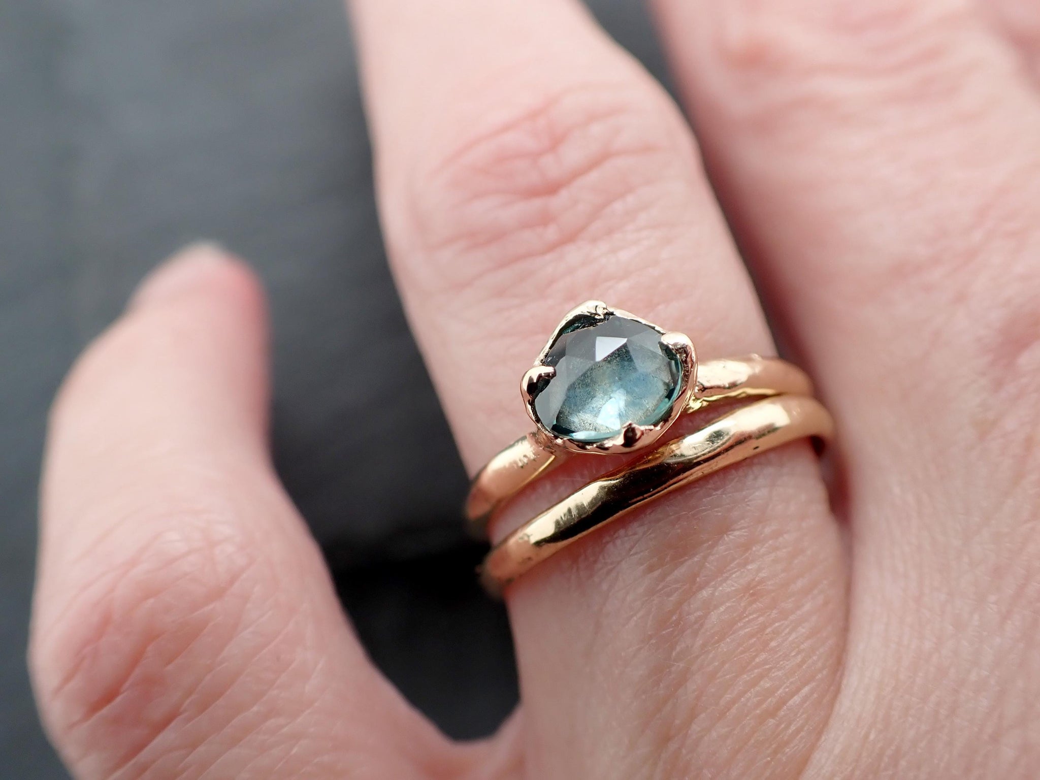 Montana Sapphire Solitaire Engagement Ring | Rose Cut Sapphire in 14k Yellow Gold | Rustic Elegance Wedding Ring | Custom by Angeline