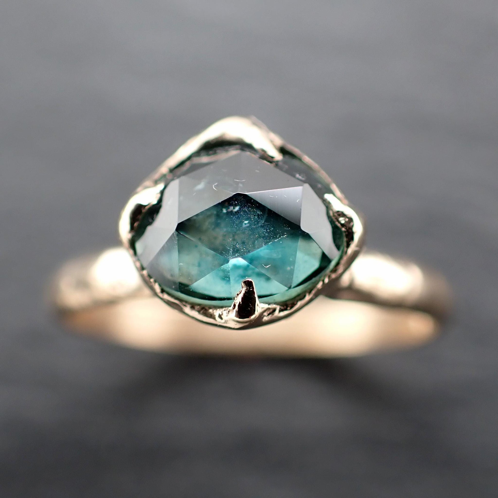 Montana Sapphire Engagement Ring | 14k Yellow Gold | Rose Cut Solitaire | Handmade byAngeline 3593