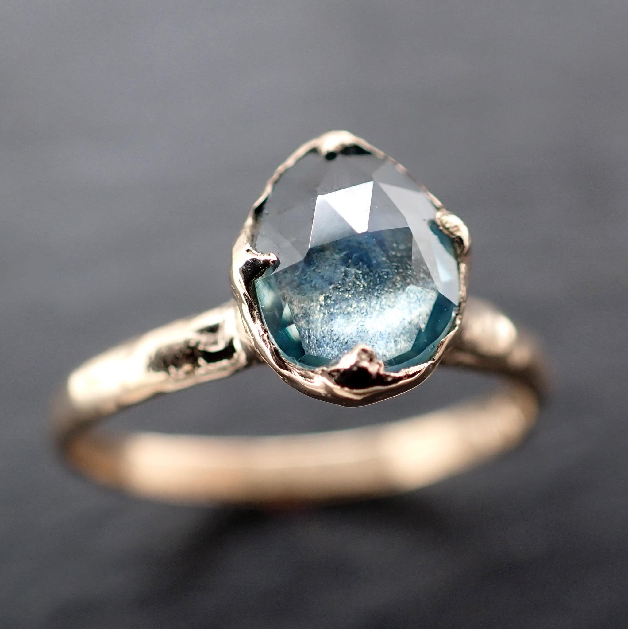 Montana Sapphire Solitaire Engagement Ring | Rose Cut Sapphire in 14k Yellow Gold | Rustic Elegance Wedding Ring | Custom by Angeline