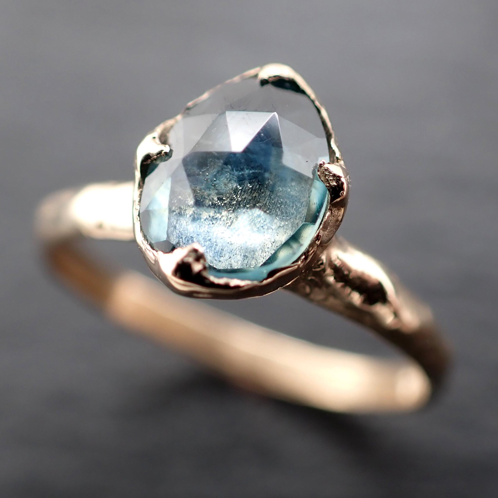 Montana Sapphire Solitaire Engagement Ring | Rose Cut Sapphire in 14k Yellow Gold | Rustic Elegance Wedding Ring | Custom by Angeline