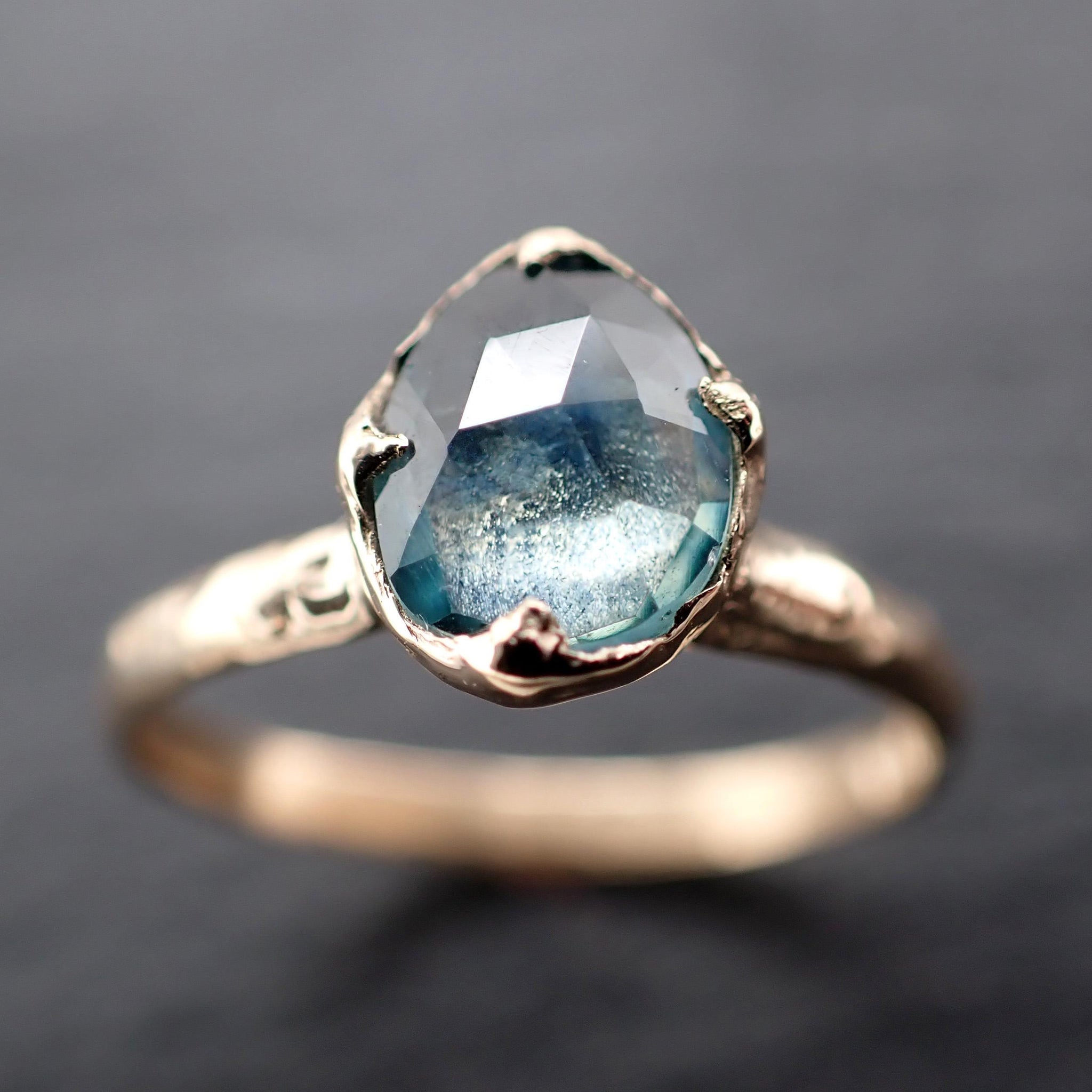 Montana Sapphire Solitaire Engagement Ring | Rose Cut Sapphire in 14k Yellow Gold | Rustic Elegance Wedding Ring | Custom by Angeline