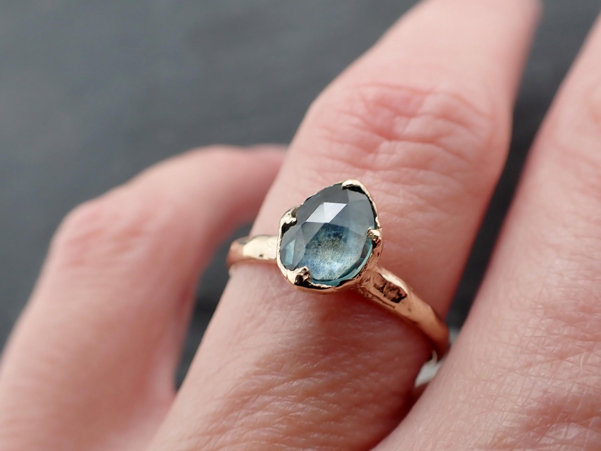 Montana Sapphire Solitaire Engagement Ring | Rose Cut Sapphire in 14k Yellow Gold | Rustic Elegance Wedding Ring | Custom by Angeline