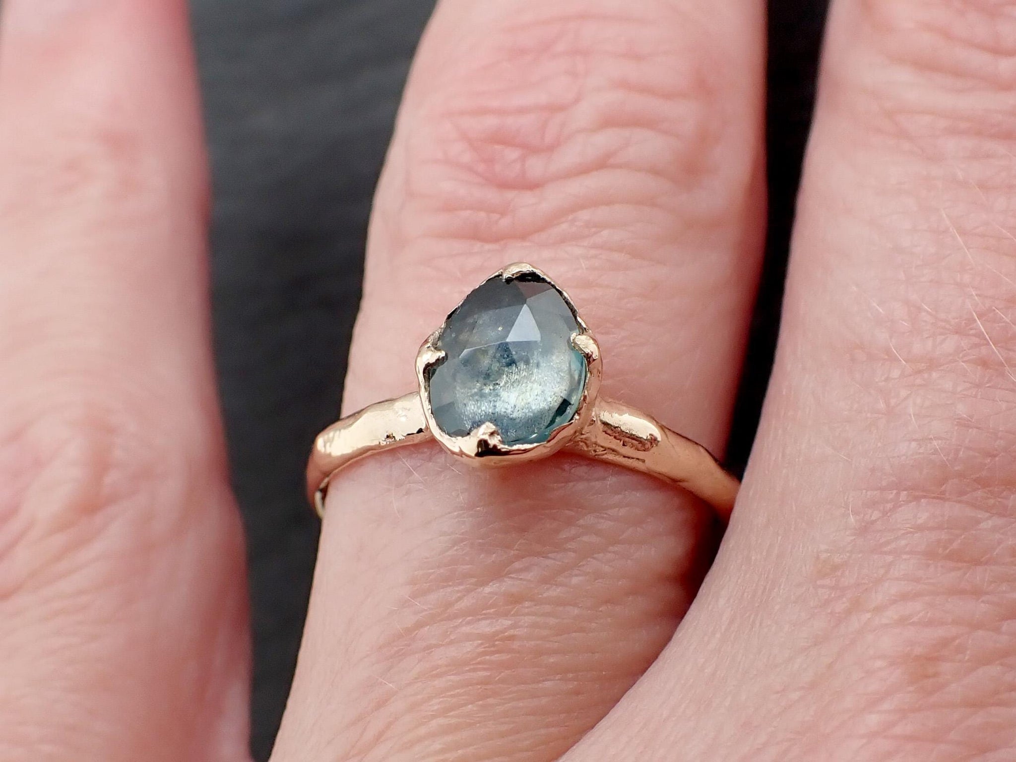 Montana Sapphire Solitaire Engagement Ring | Rose Cut Sapphire in 14k Yellow Gold | Rustic Elegance Wedding Ring | Custom by Angeline