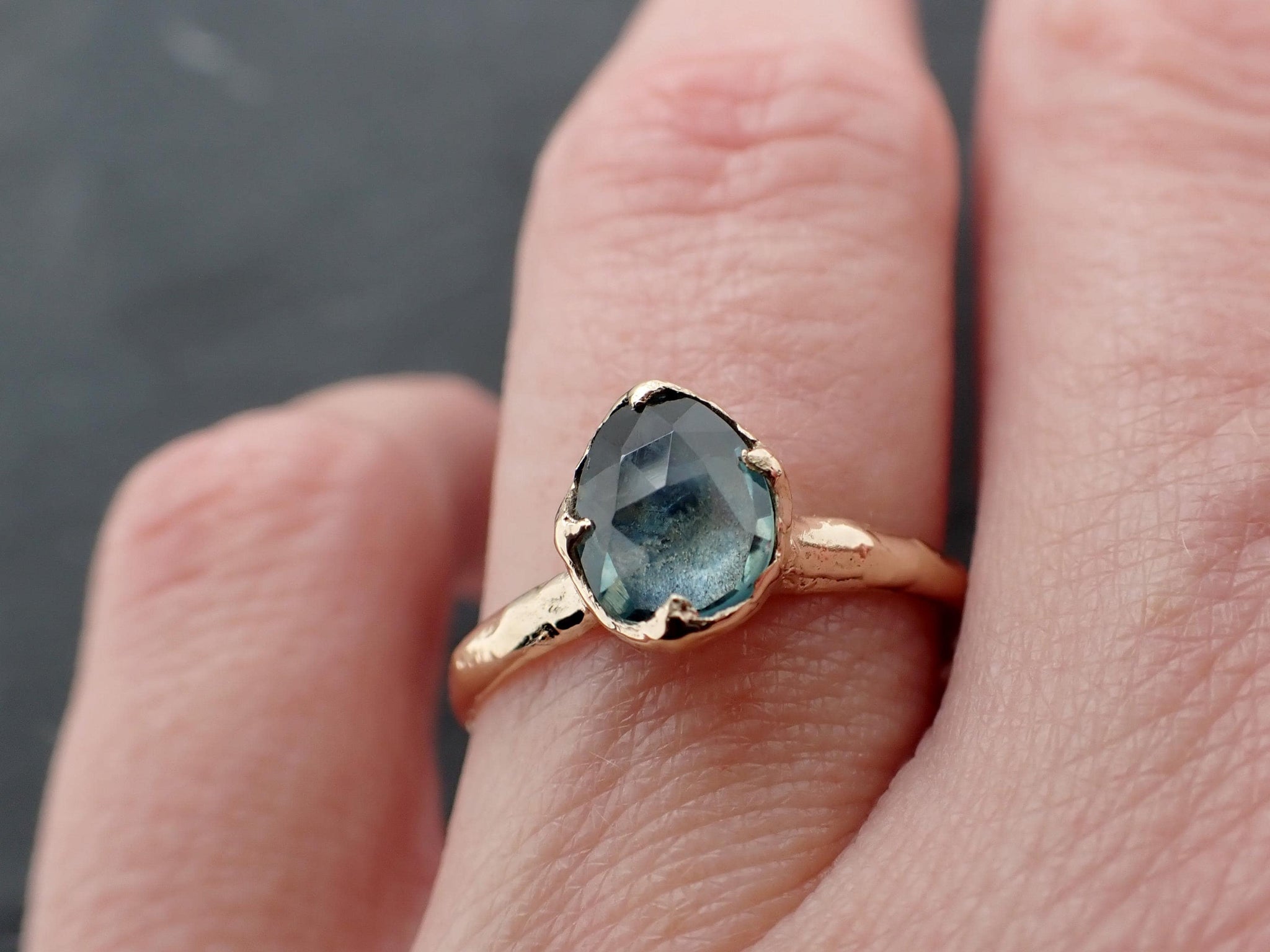 Montana Sapphire Solitaire Engagement Ring | Rose Cut Sapphire in 14k Yellow Gold | Rustic Elegance Wedding Ring | Custom by Angeline