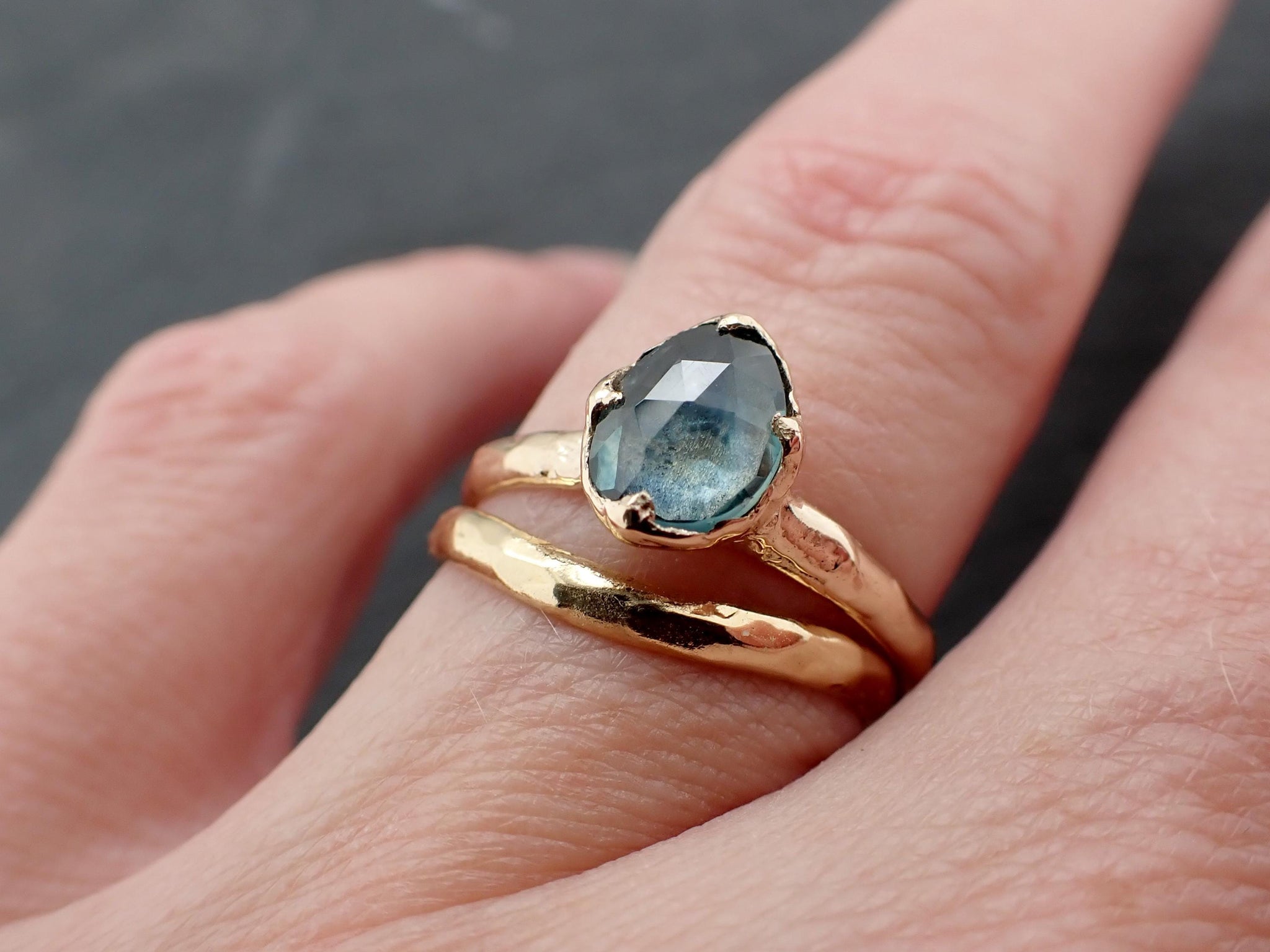 Montana Sapphire Solitaire Engagement Ring | Rose Cut Sapphire in 14k Yellow Gold | Rustic Elegance Wedding Ring | Custom by Angeline