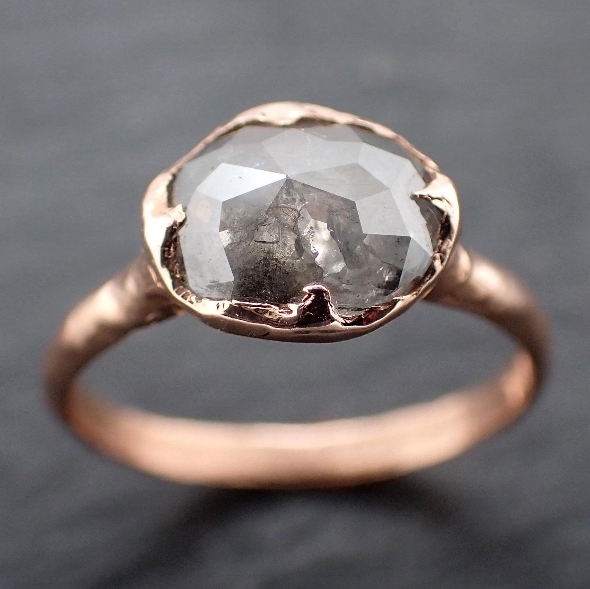 Salt and Pepper Diamond Engagement Ring • Elongated Rose Cut Diamond • 14k Rose Gold Wedding Ring