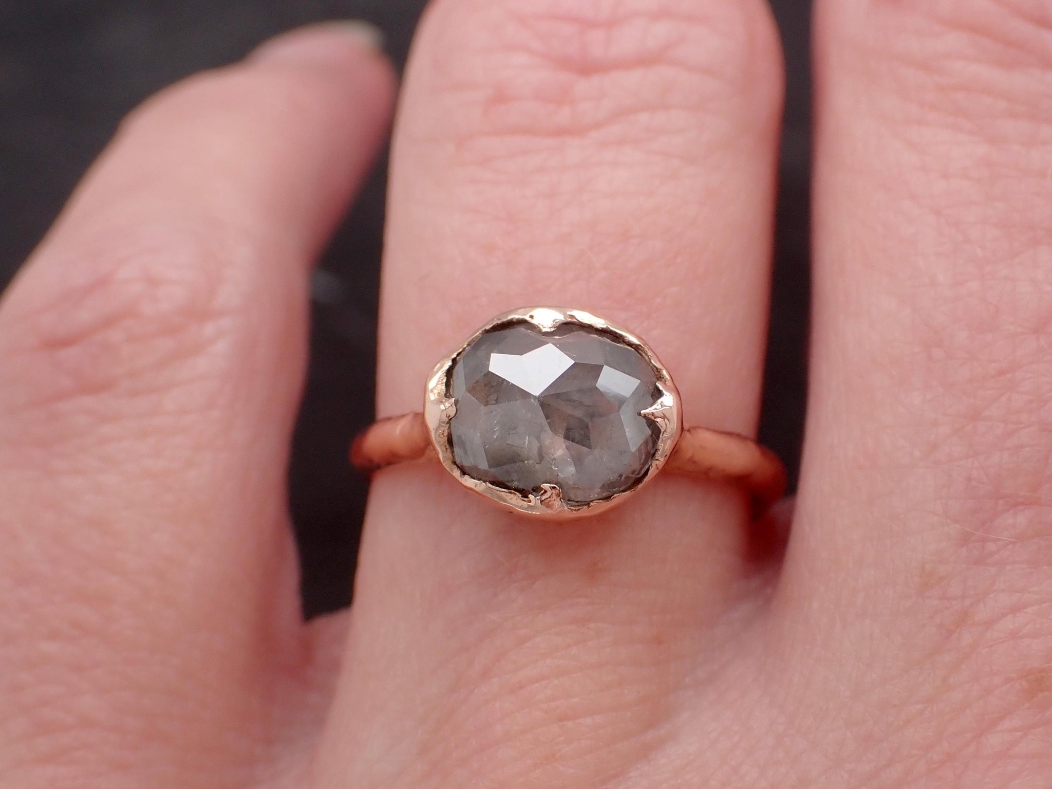 Salt and Pepper Diamond Engagement Ring • Elongated Rose Cut Diamond • 14k Rose Gold Wedding Ring