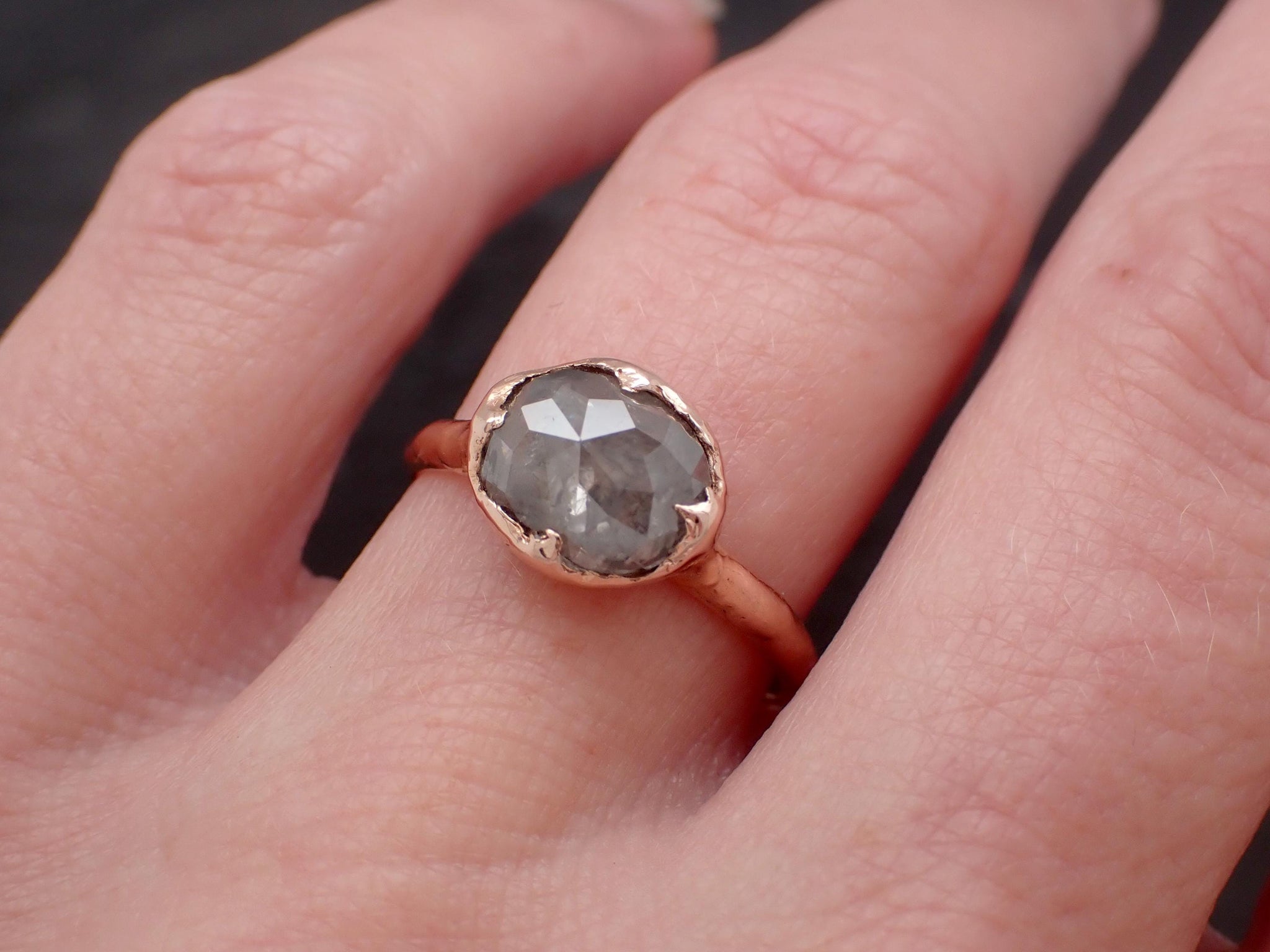 Salt and Pepper Diamond Engagement Ring • Elongated Rose Cut Diamond • 14k Rose Gold Wedding Ring