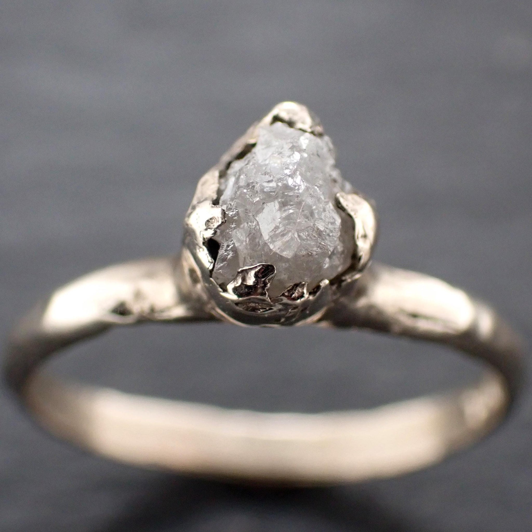 Raw Diamond Engagement Ring • Rough White Diamond Solitaire • 14k White Gold Organic Wedding Ring