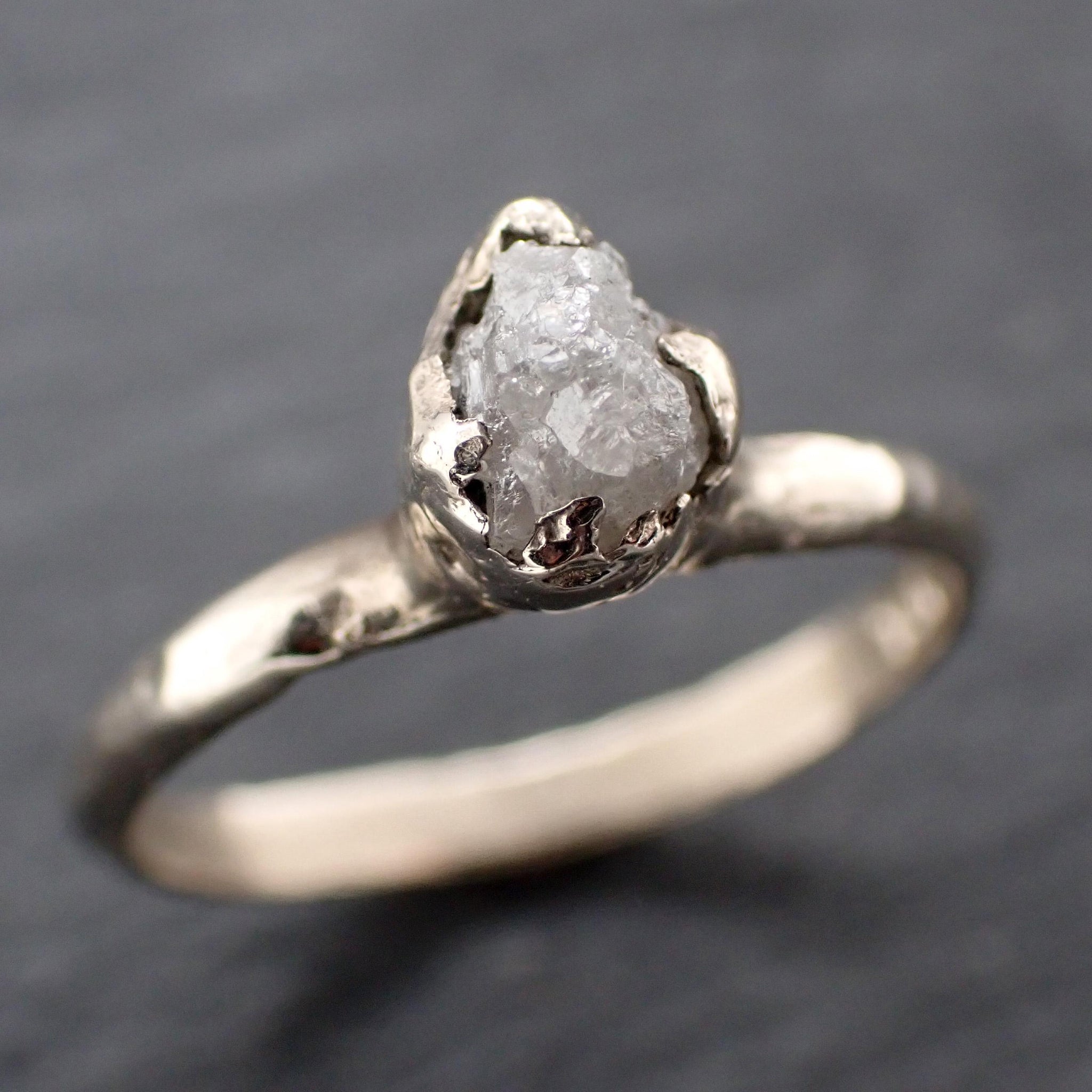 Raw Diamond Engagement Ring • Rough White Diamond Solitaire • 14k White Gold Organic Wedding Ring