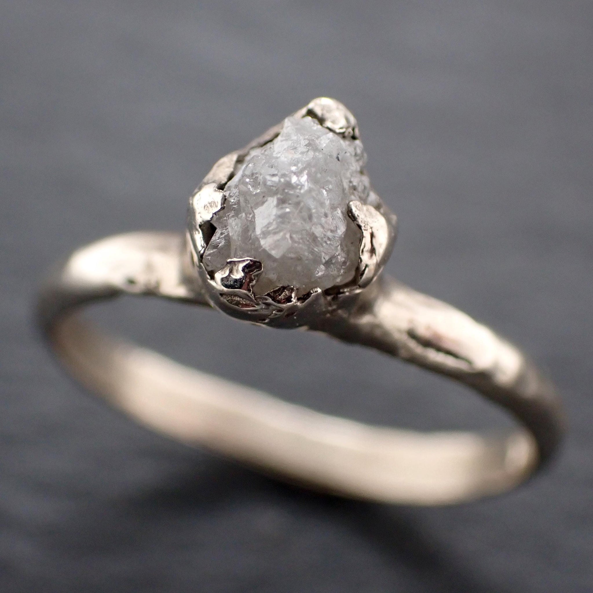 Raw Diamond Engagement Ring • Rough White Diamond Solitaire • 14k White Gold Organic Wedding Ring