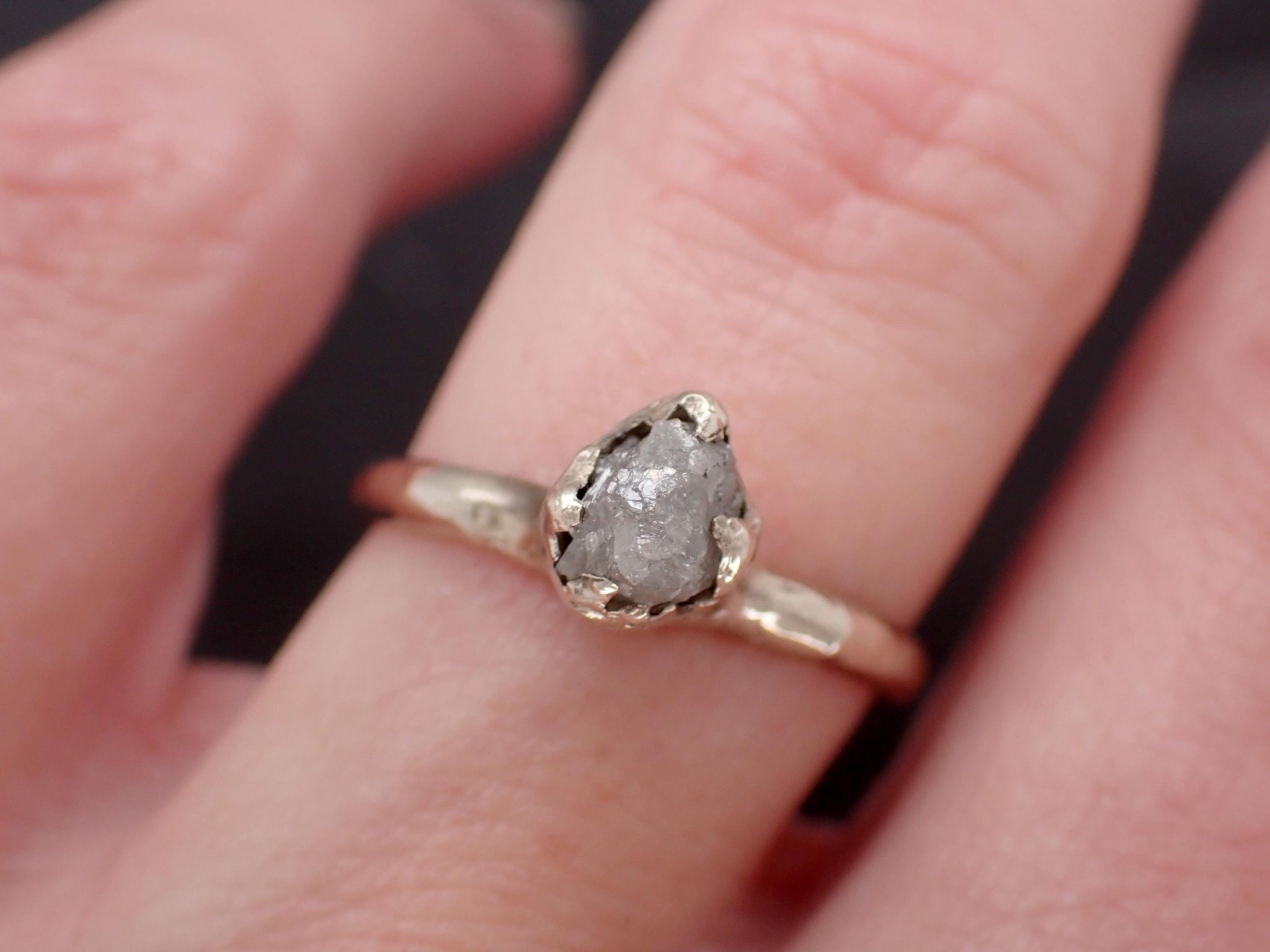 Raw Diamond Engagement Ring • Rough White Diamond Solitaire • 14k White Gold Organic Wedding Ring