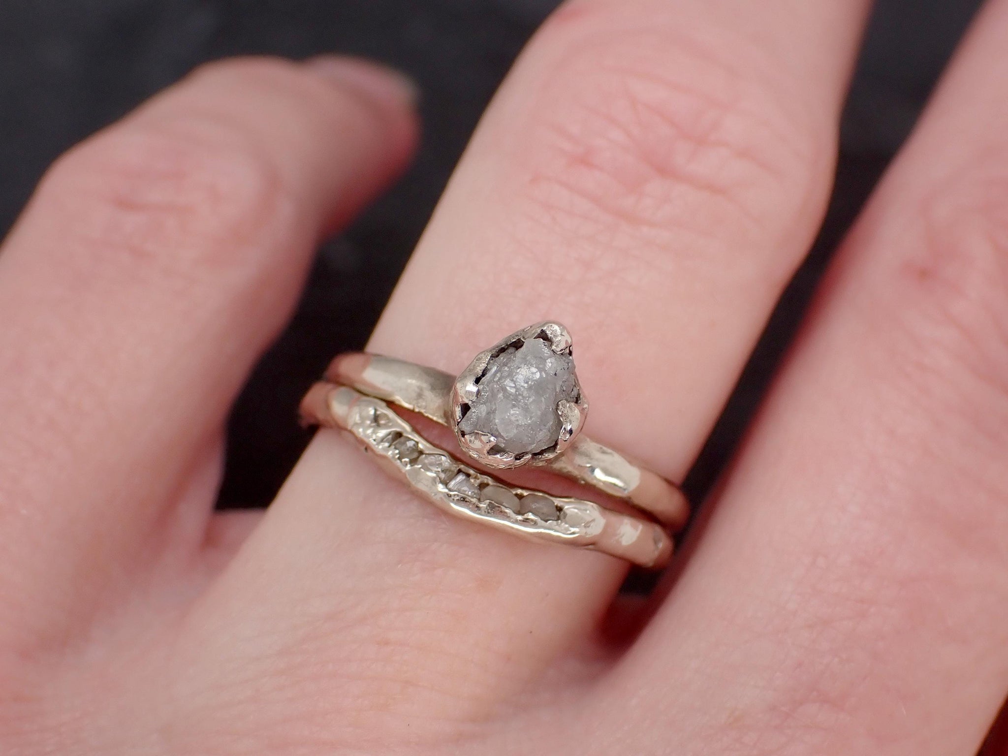 Raw Diamond Engagement Ring • Rough White Diamond Solitaire • 14k White Gold Organic Wedding Ring