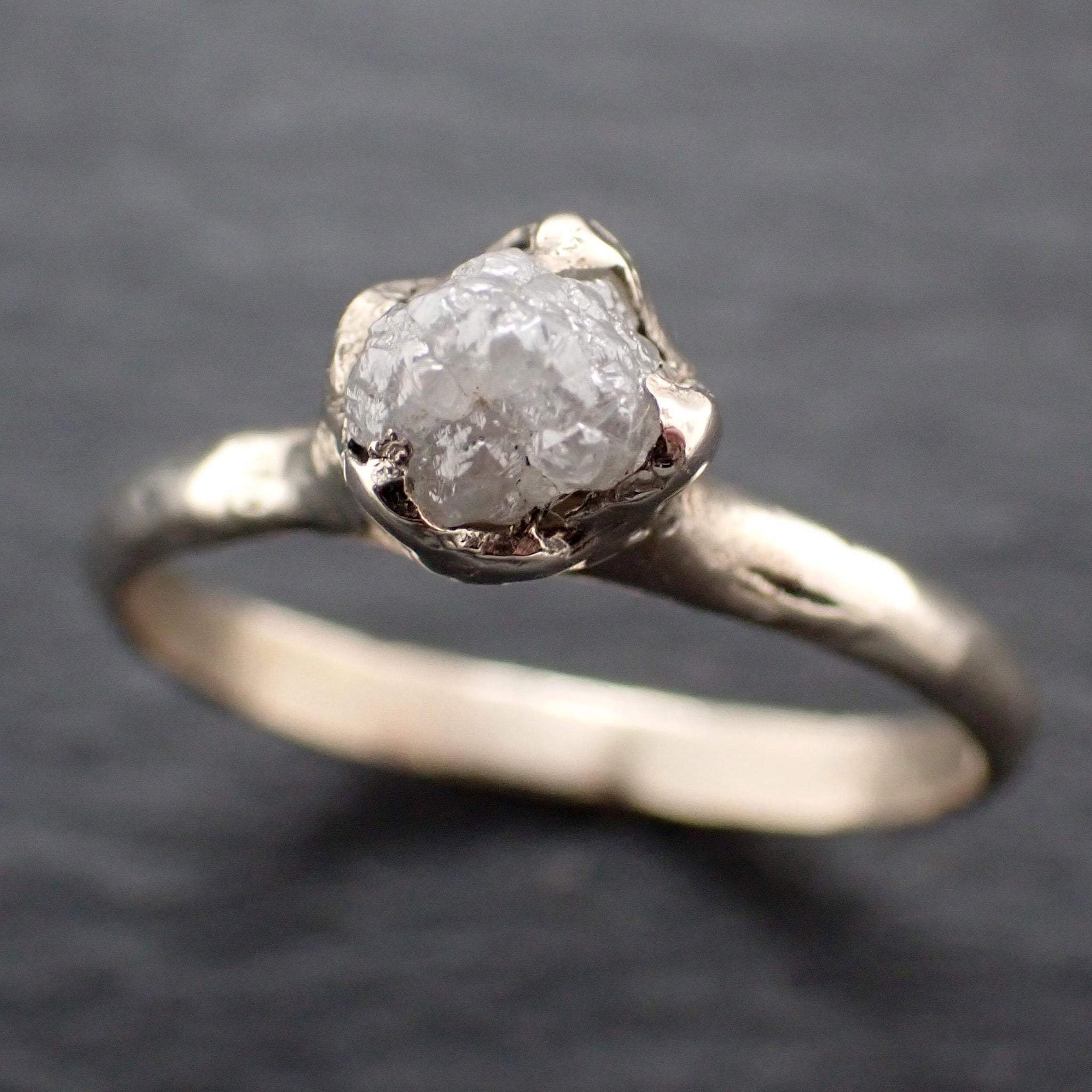 Raw Diamond Engagement Ring • Rough White Diamond Solitaire • 14k White Gold Organic Wedding Ring