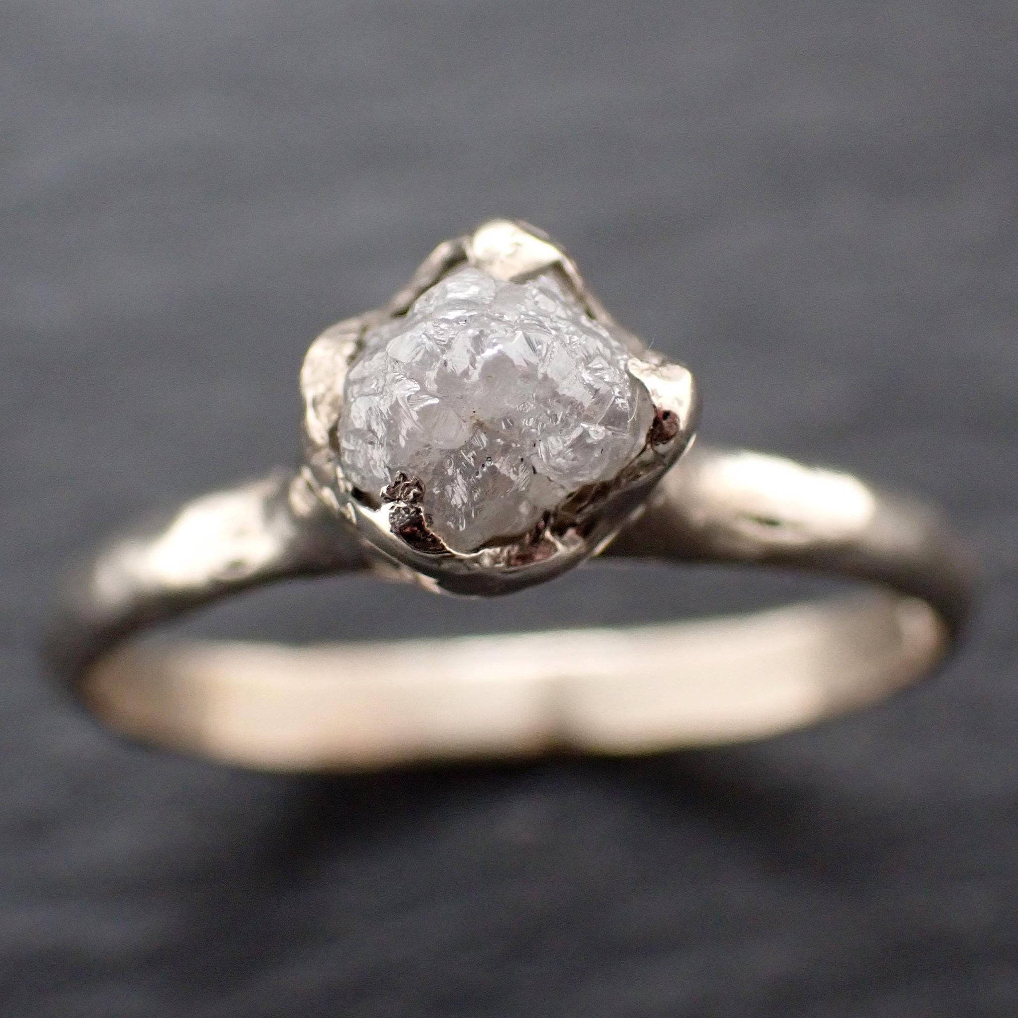 Raw Diamond Engagement Ring • Rough White Diamond Solitaire • 14k White Gold Organic Wedding Ring