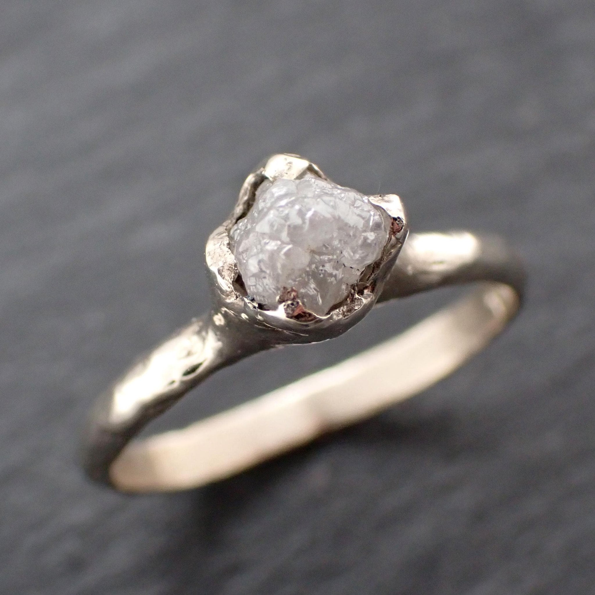 Raw Diamond Engagement Ring • Rough White Diamond Solitaire • 14k White Gold Organic Wedding Ring