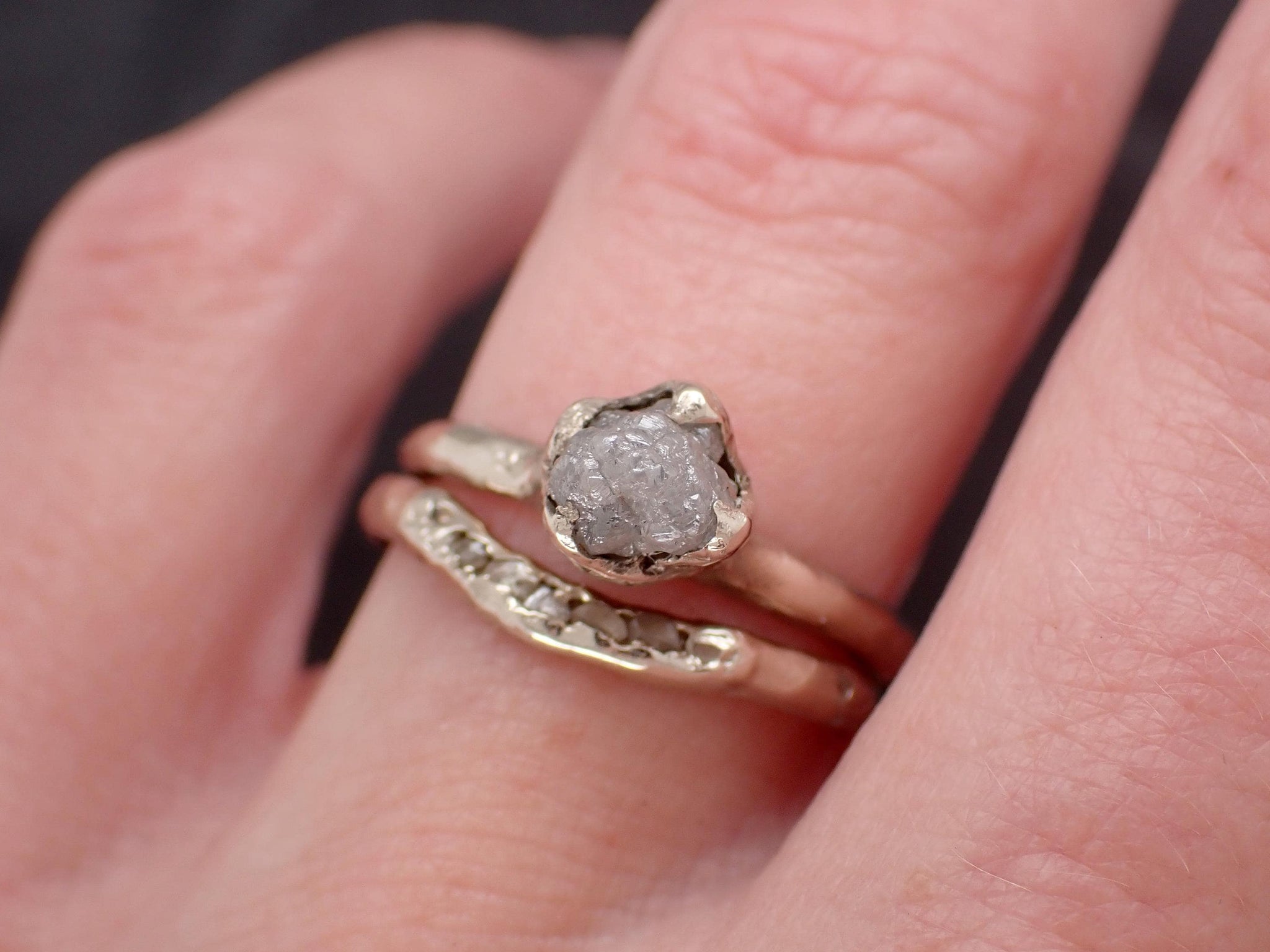 Raw Diamond Engagement Ring • Rough White Diamond Solitaire • 14k White Gold Organic Wedding Ring