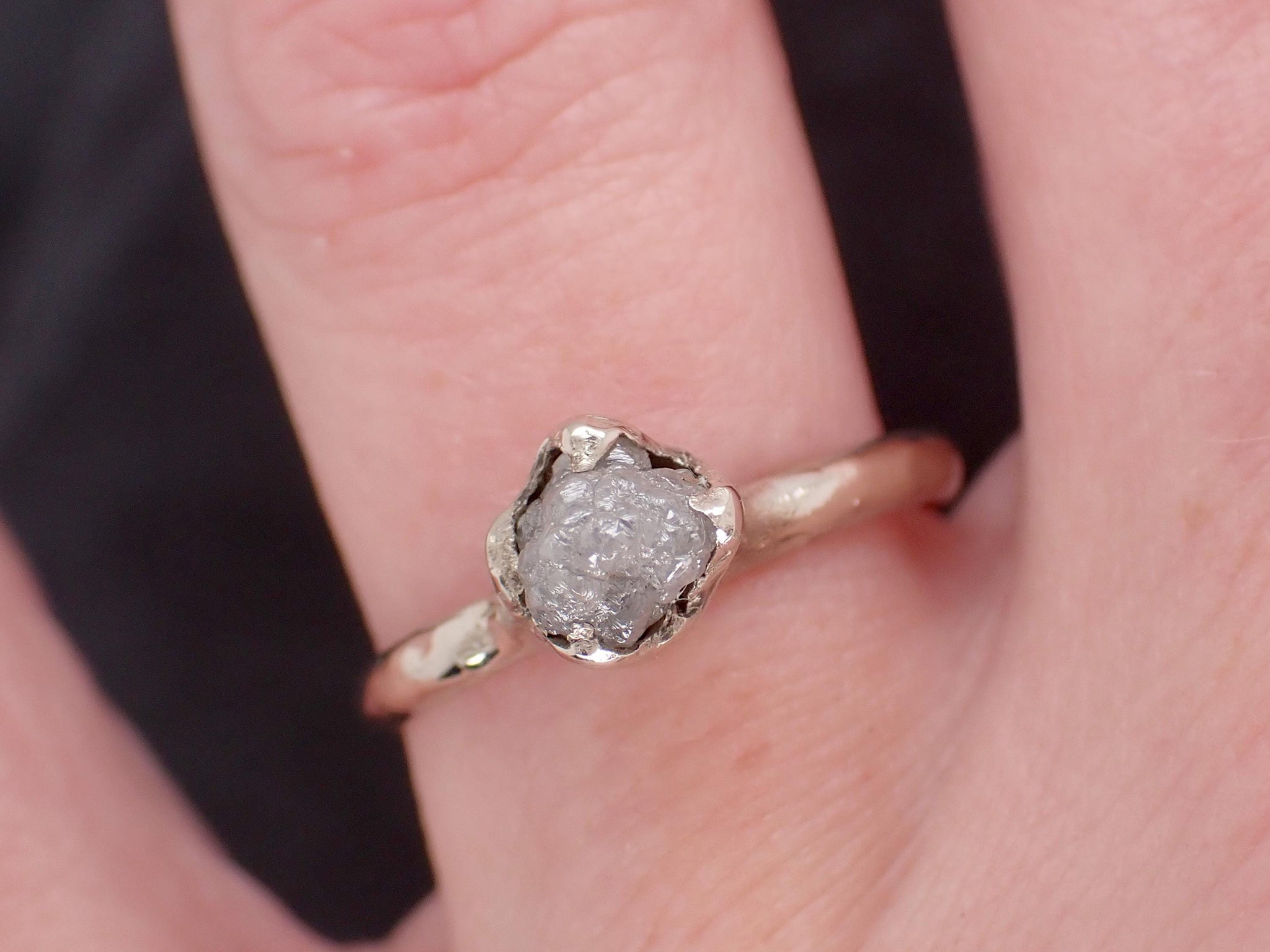 Raw Diamond Engagement Ring • Rough White Diamond Solitaire • 14k White Gold Organic Wedding Ring