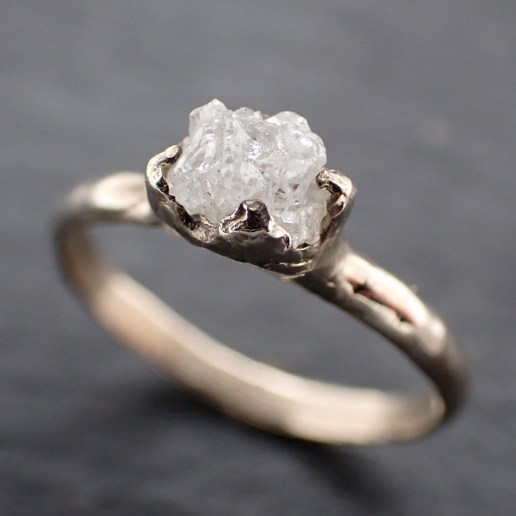 Raw Diamond Engagement Ring • Rough White Diamond Solitaire • 14k White Gold Organic Wedding Ring