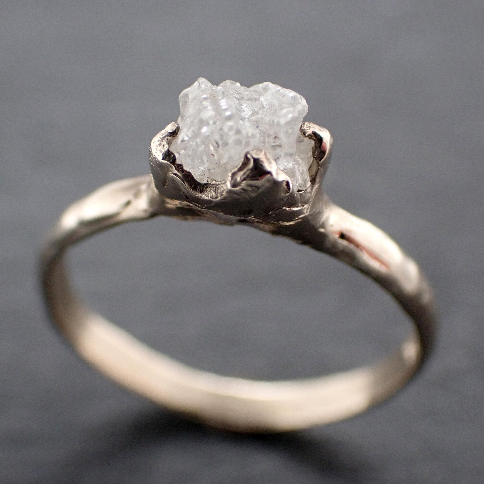 Raw Diamond Engagement Ring • Rough White Diamond Solitaire • 14k White Gold Organic Wedding Ring