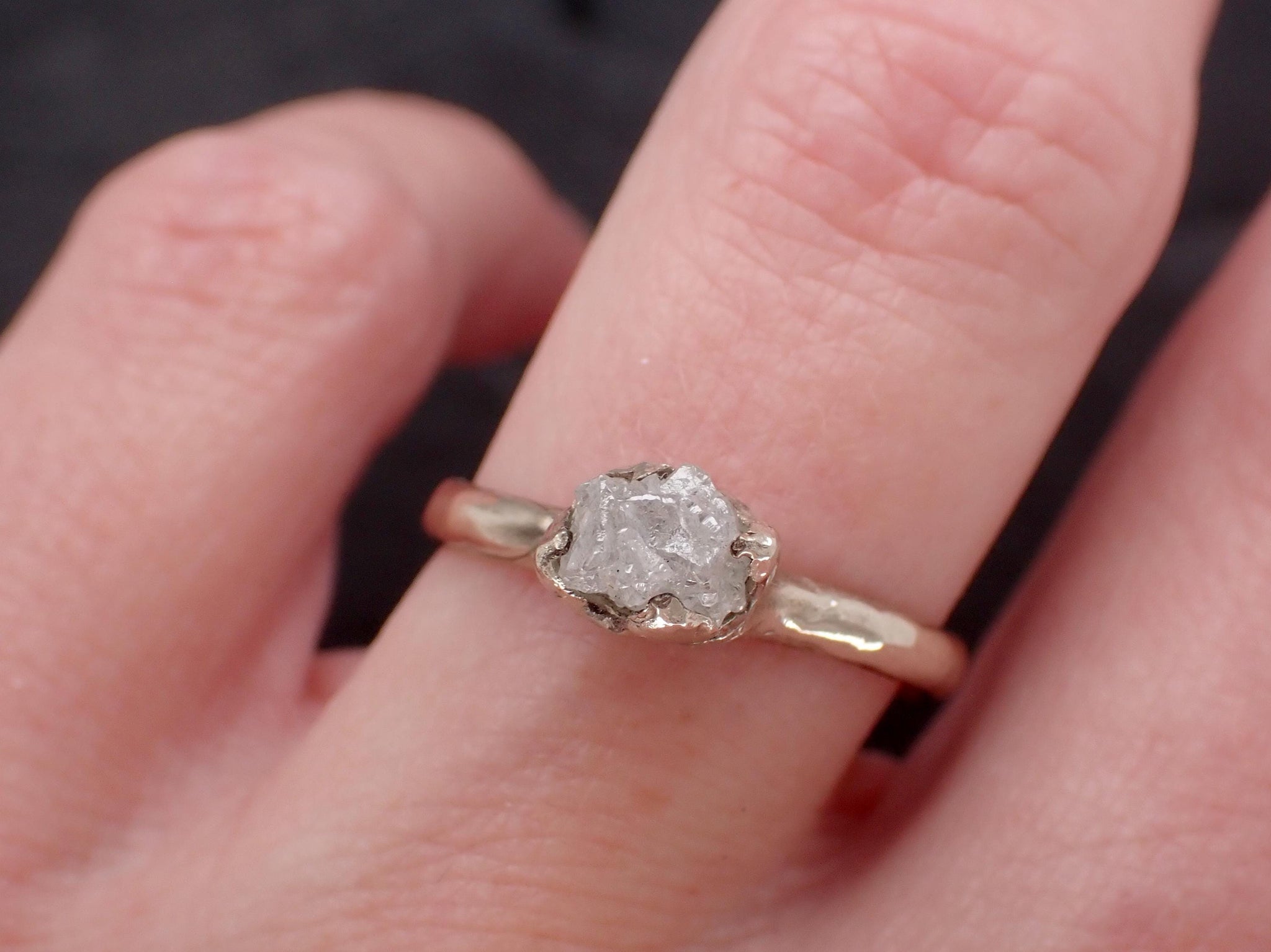 Raw Diamond Engagement Ring • Rough White Diamond Solitaire • 14k White Gold Organic Wedding Ring