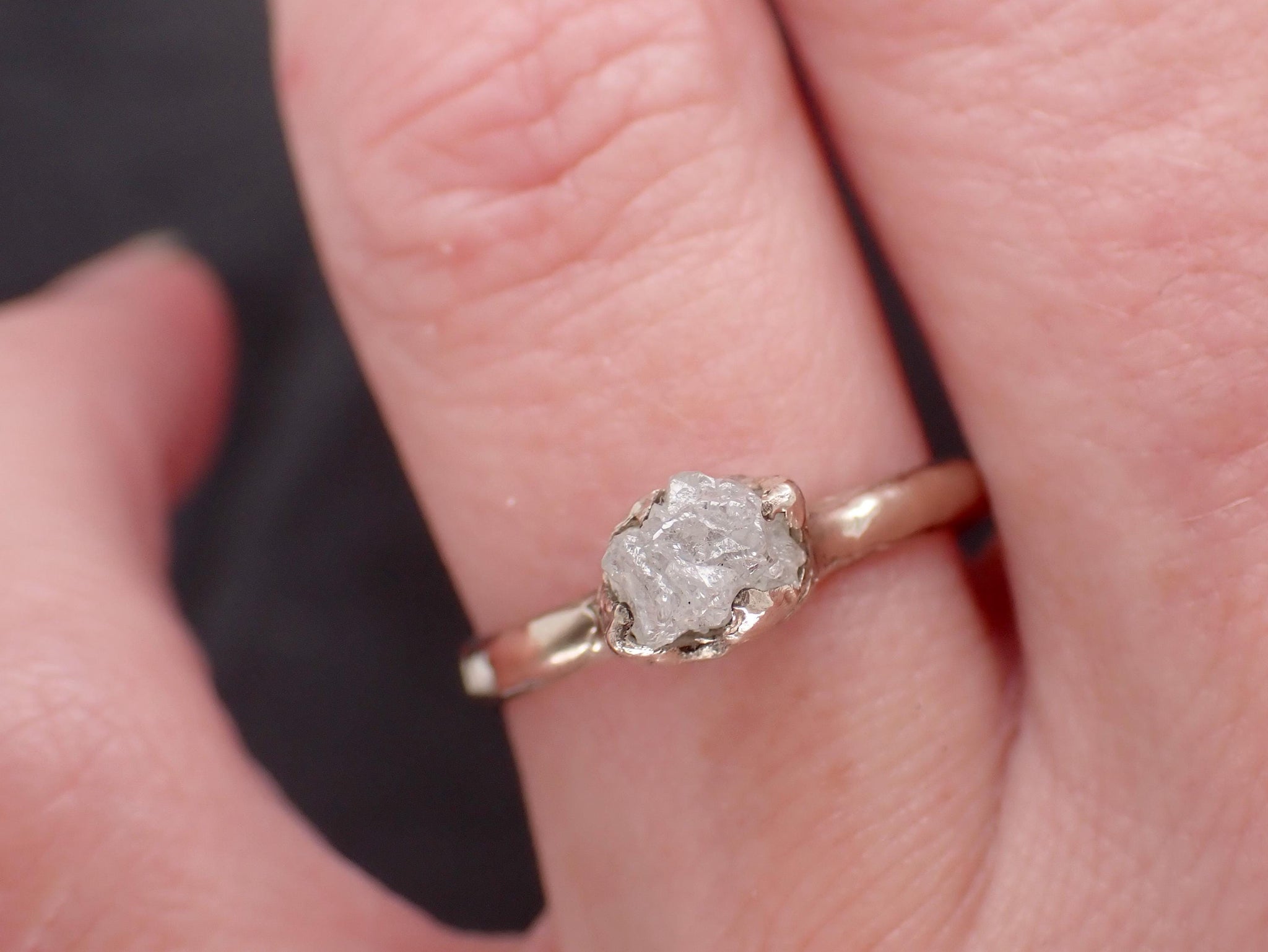 Raw Diamond Engagement Ring • Rough White Diamond Solitaire • 14k White Gold Organic Wedding Ring