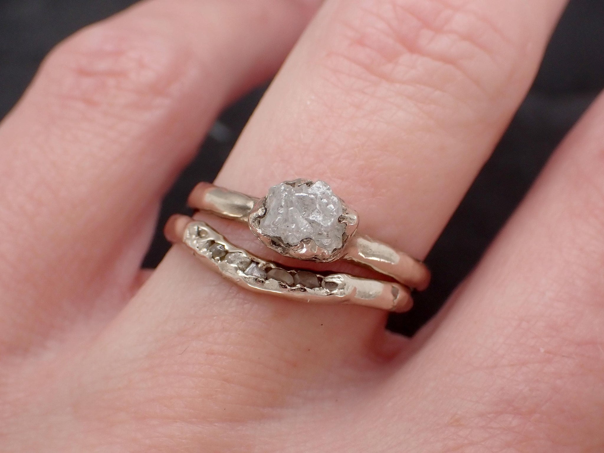 Raw Diamond Engagement Ring • Rough White Diamond Solitaire • 14k White Gold Organic Wedding Ring