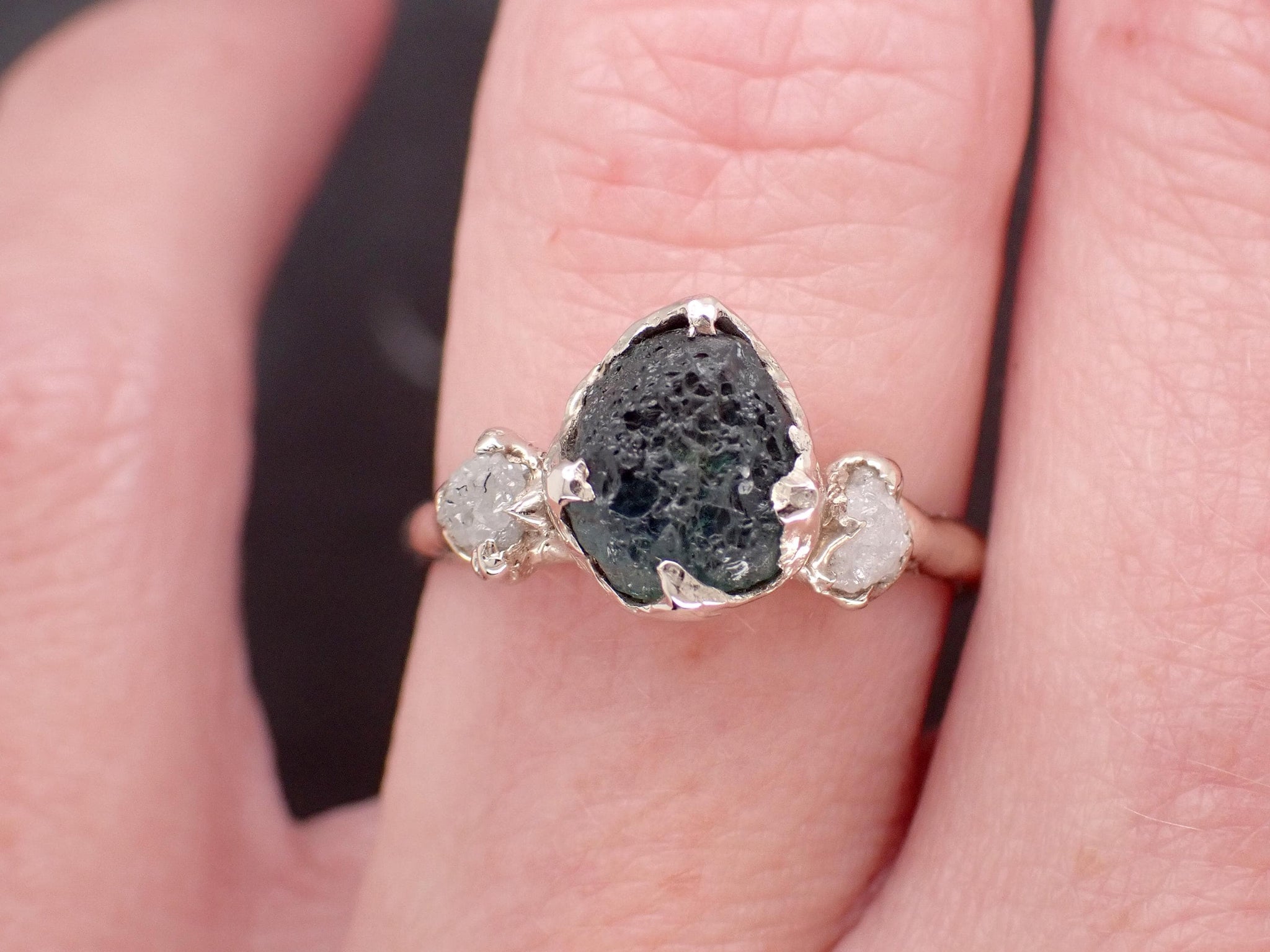 Raw Blue Montana Sapphire Engagement Ring • Rough Diamond Accents • 14k Yellow Gold Organic Solitaire 3602