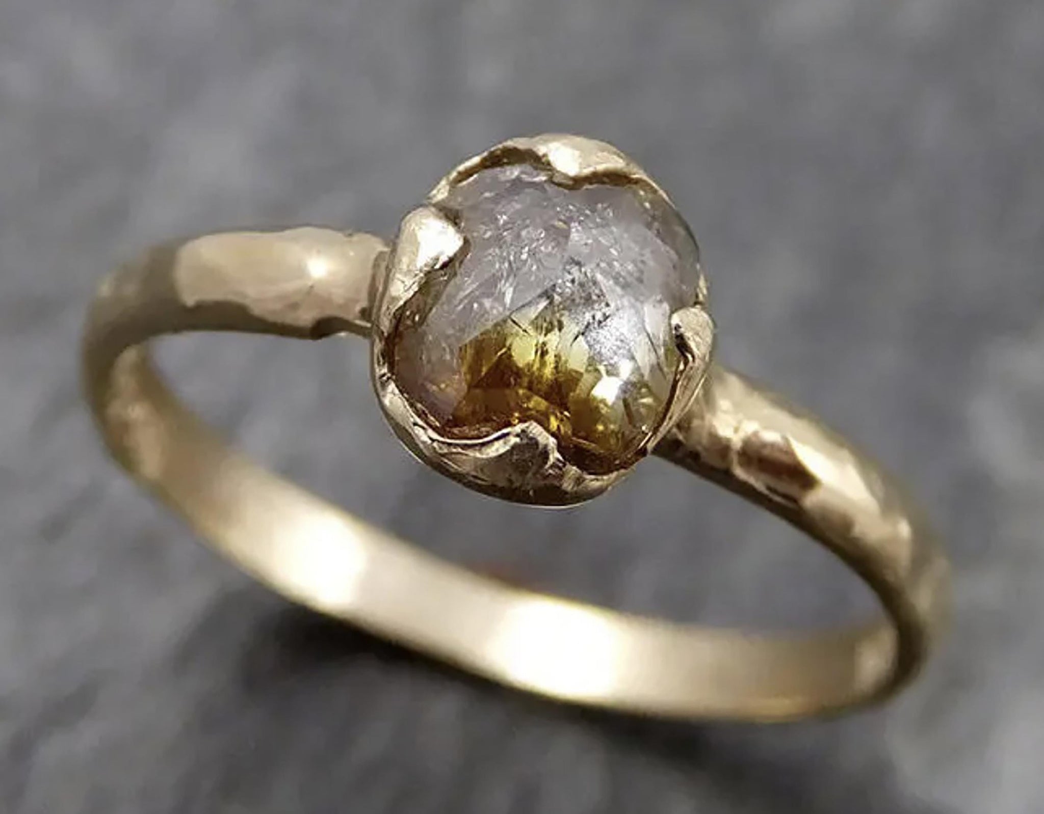 Faceted Fancy cut Champagne Diamond Solitaire Engagement 14k Yellow Gold Wedding Ring byAngeline 0825