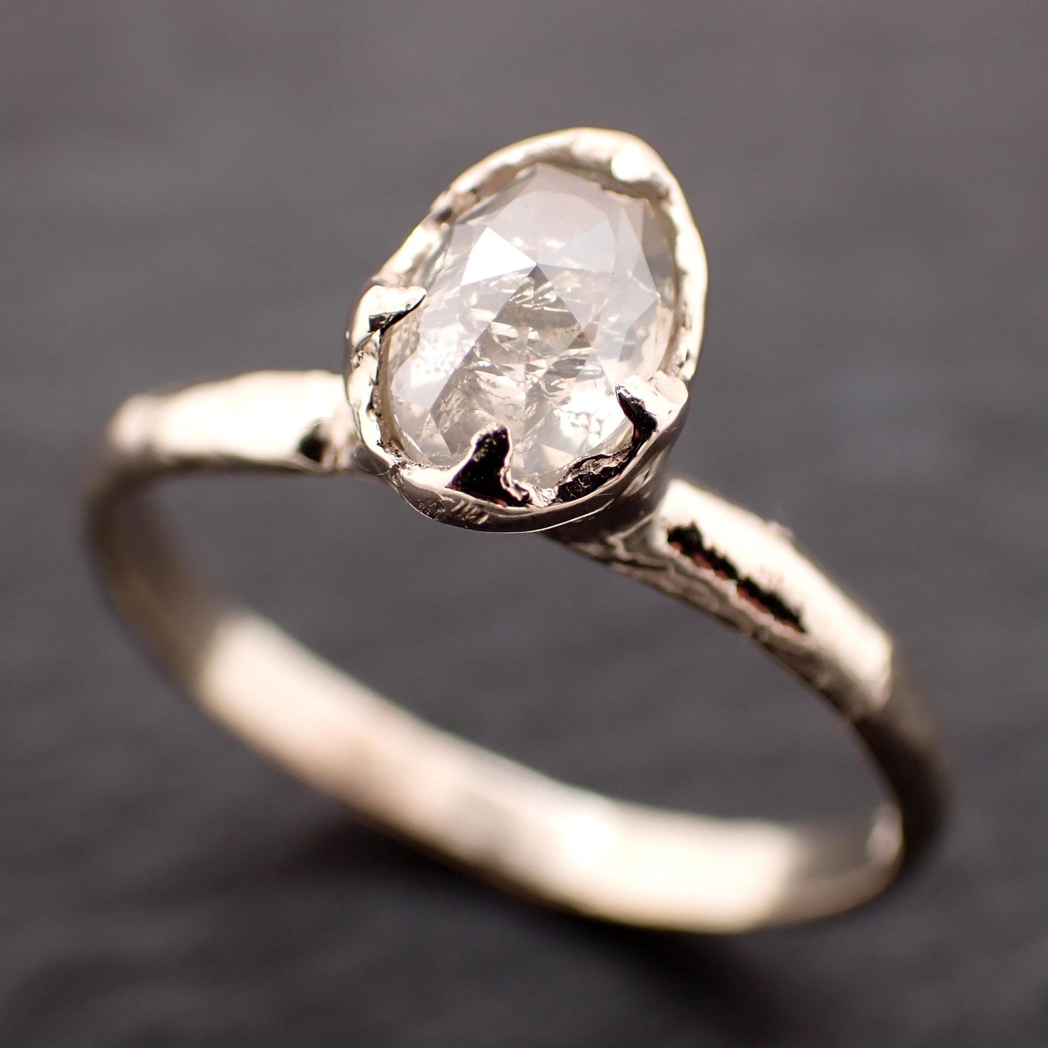 Rose Cut Oval Diamond Ring • 18k White Gold • Solitaire Engagement Ring • Handmade byAngeline 3605