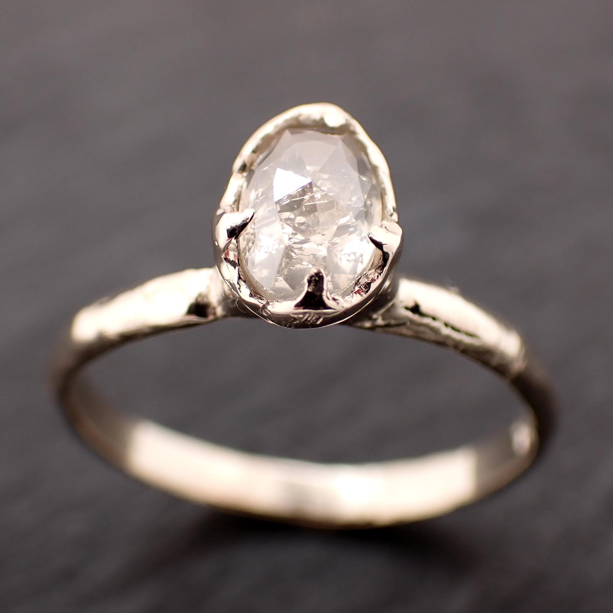 Rose Cut Oval Diamond Ring • 18k White Gold • Solitaire Engagement Ring • Handmade byAngeline 3605