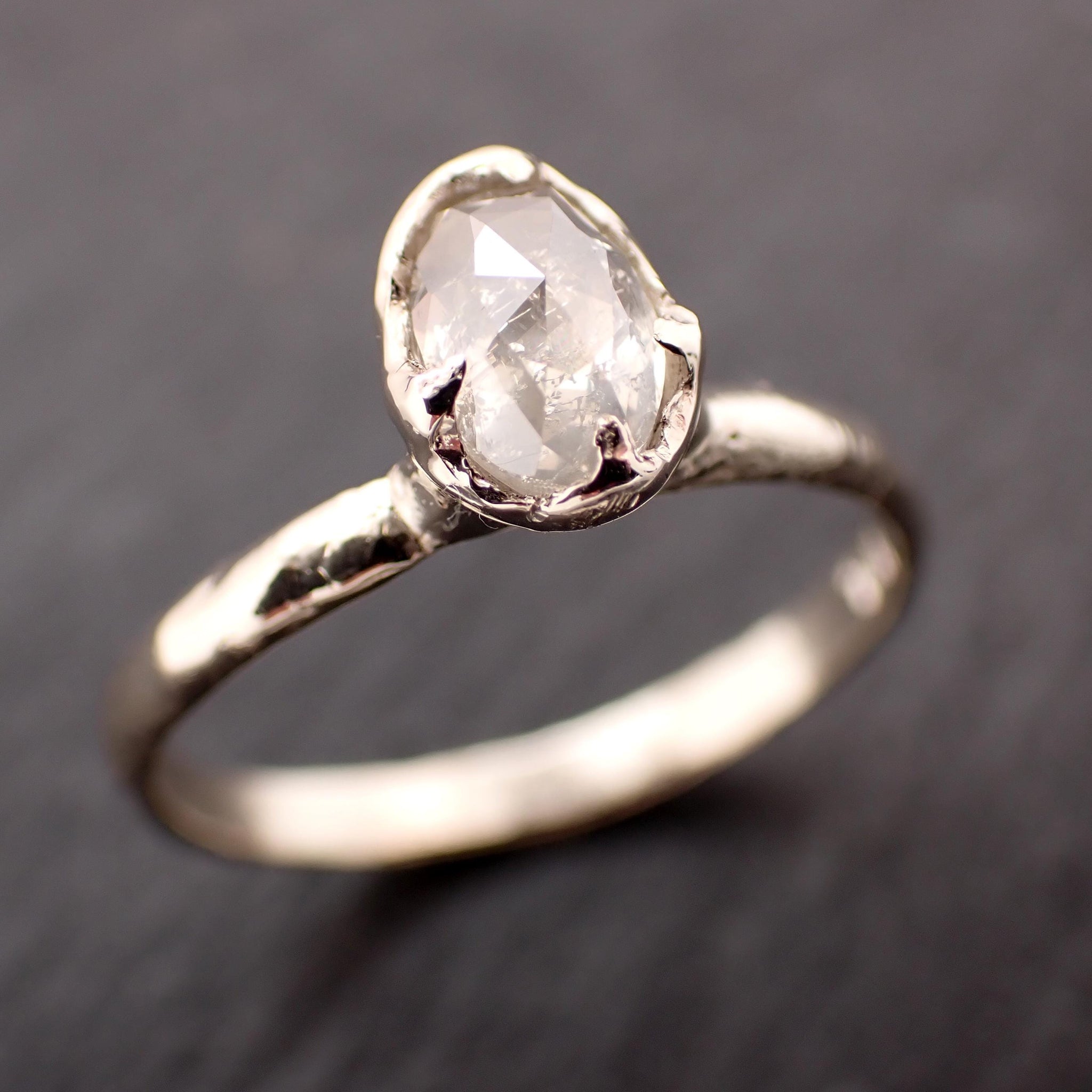 Rose Cut Oval Diamond Ring • 18k White Gold • Solitaire Engagement Ring • Handmade byAngeline 3605